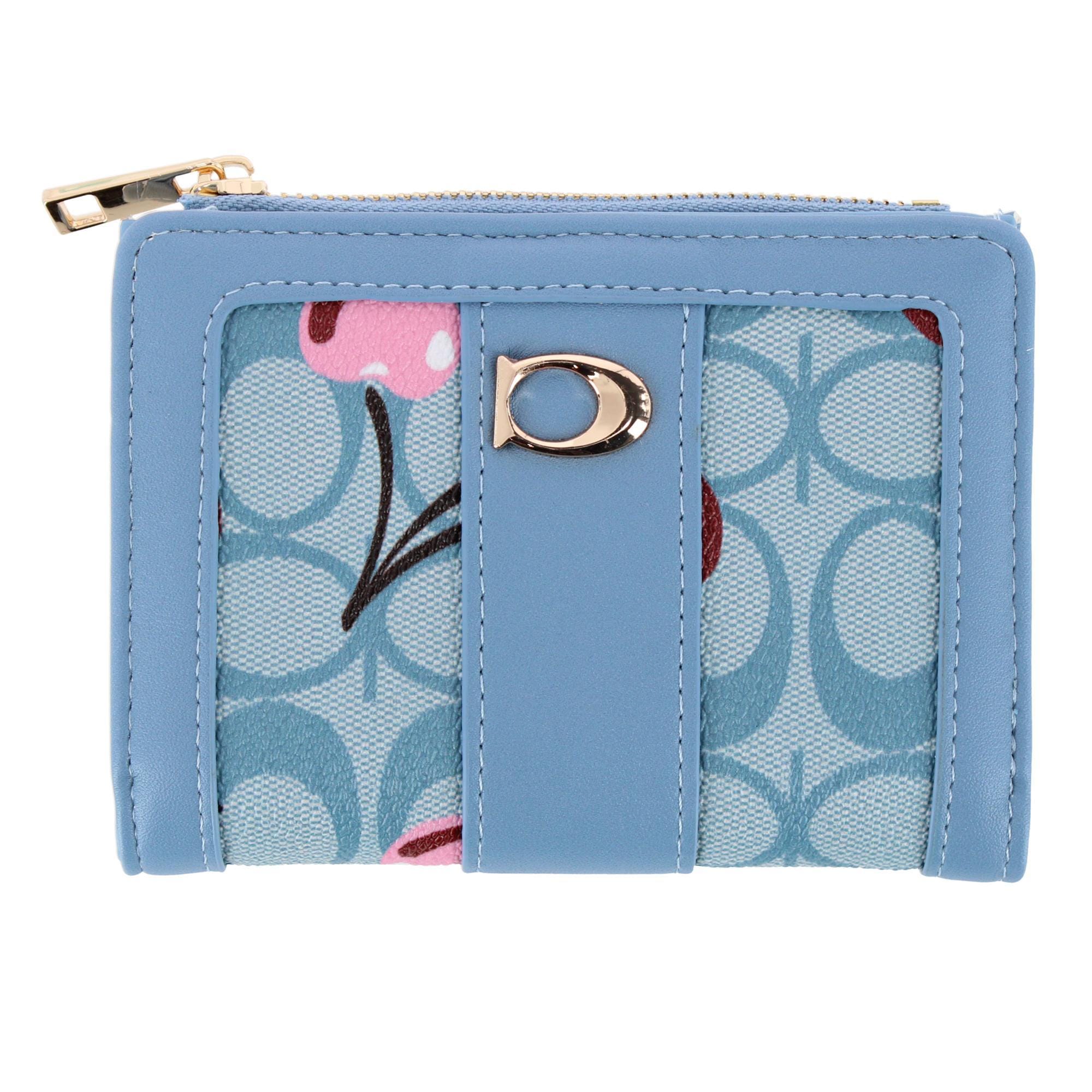 CTM® Women's Premium Faux Leather Sporty Mini Coin and Card Case - Light Blue