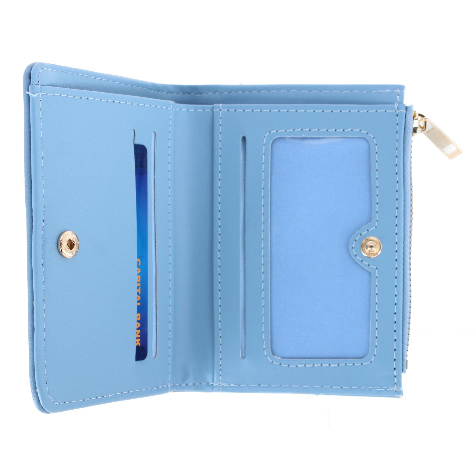 CTM® Women's Premium Faux Leather Sporty Mini Coin and Card Case - Light Blue