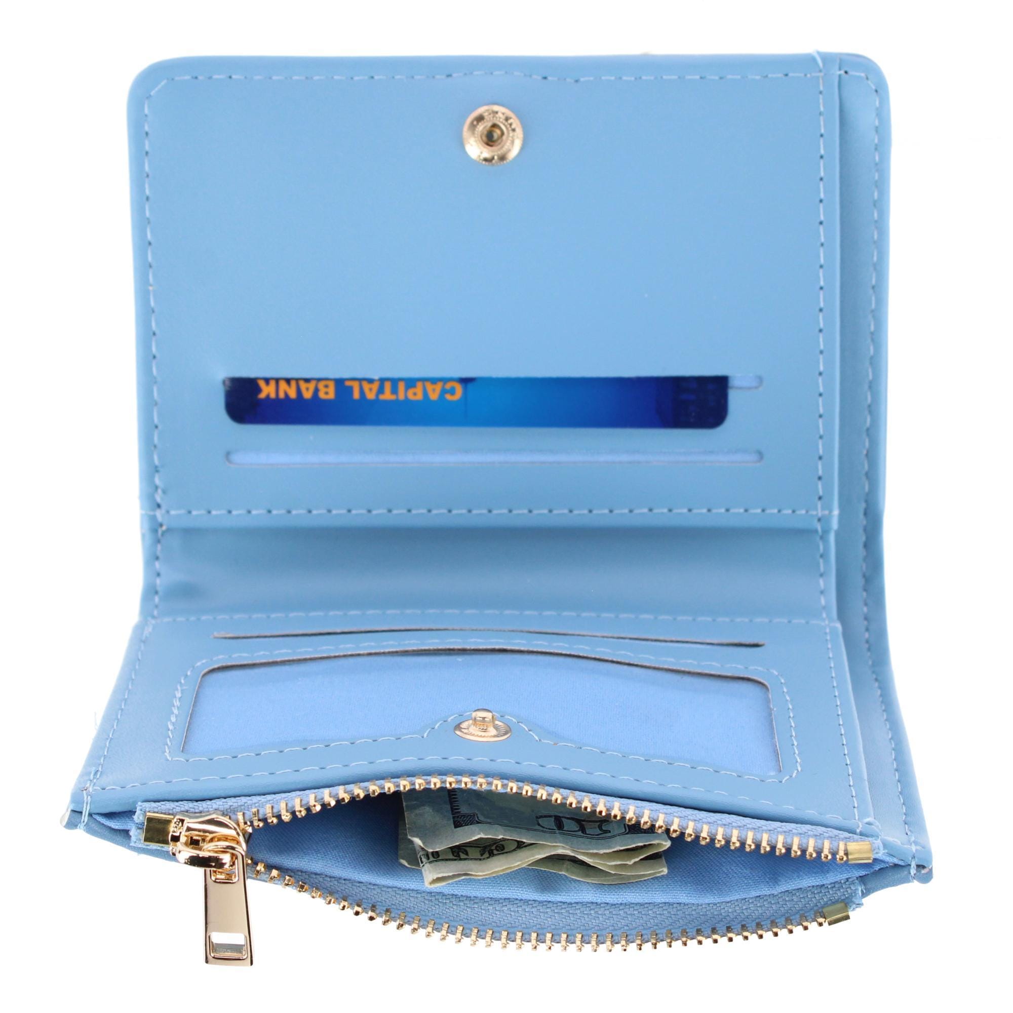 CTM® Women's Premium Faux Leather Sporty Mini Coin and Card Case - Light Blue