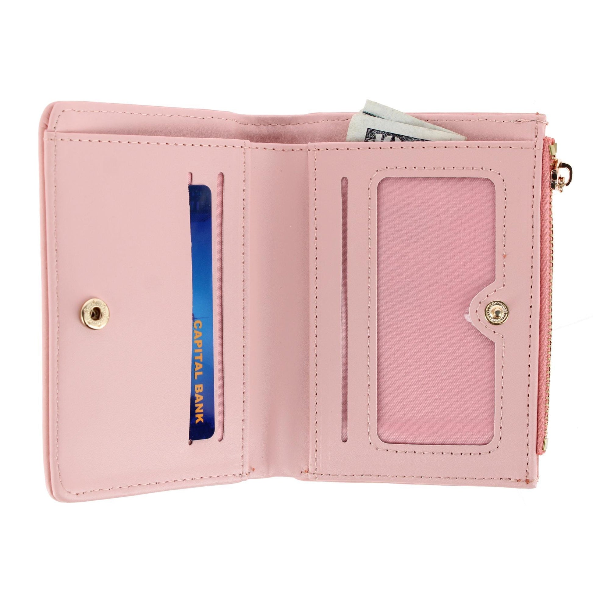 CTM® Women's Premium Faux Leather Sporty Mini Coin and Card Case - Pink