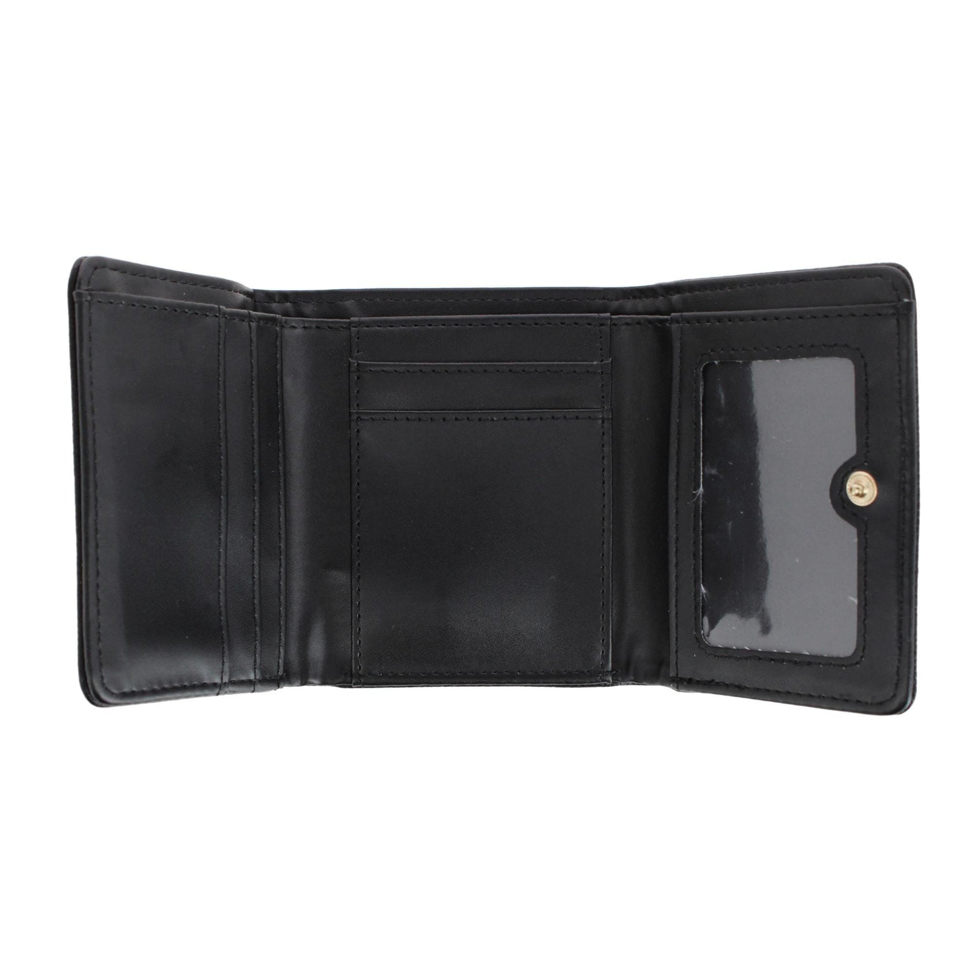 CTM® Women's Premium Faux Leather Bow Accent Tri-Fold Wallet - Black with Pink Bow