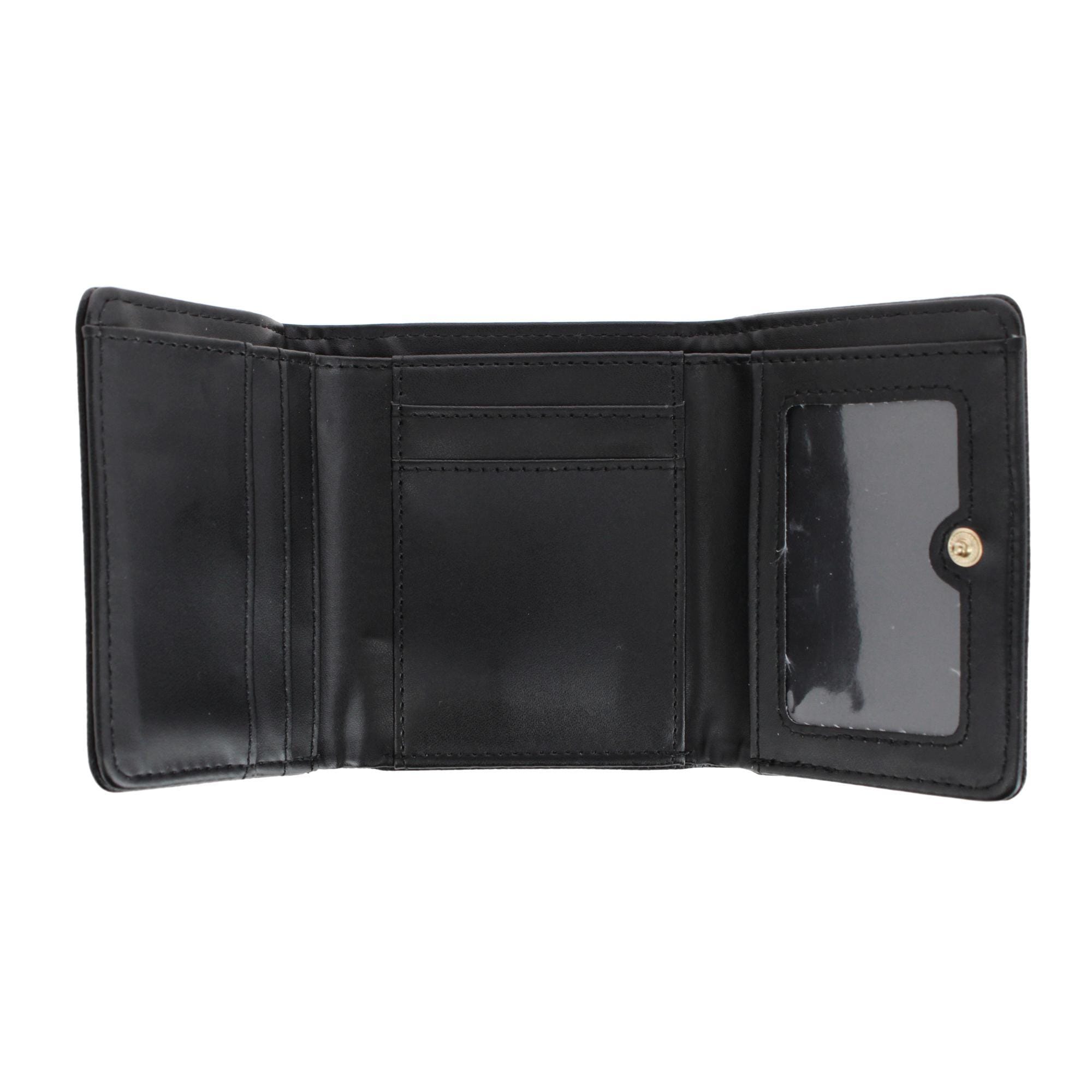 CTM® Women's Premium Faux Leather Bow Accent Tri-Fold Wallet - Black with Pink Bow