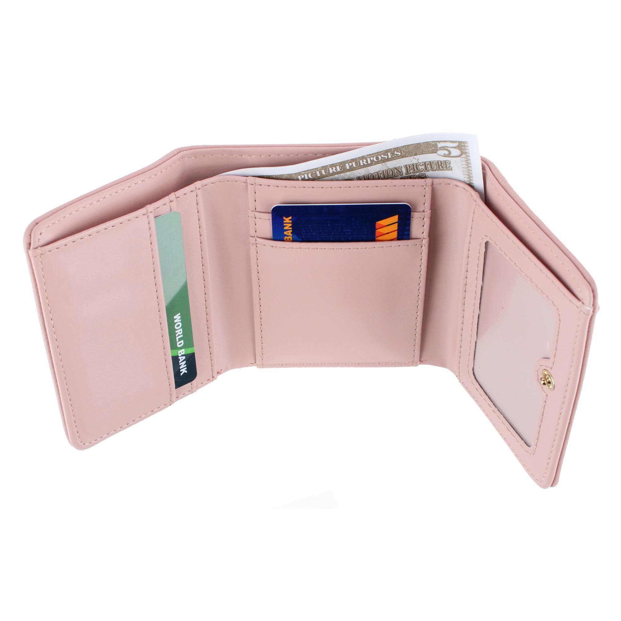 CTM® Women's Premium Faux Leather Bow Accent Tri-Fold Wallet - Pink with Pink Bow