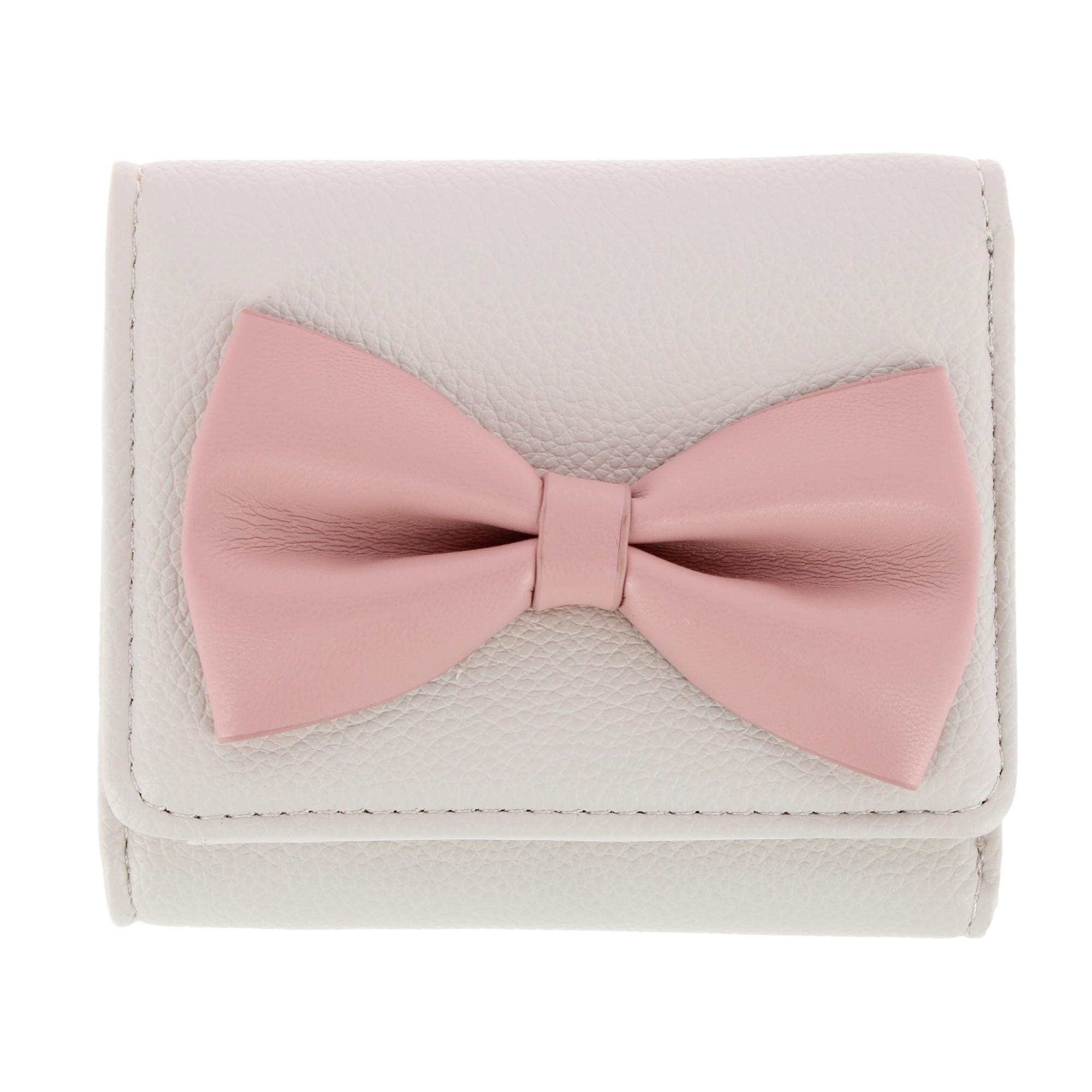 CTM® Women's Premium Faux Leather Bow Accent Tri-Fold Wallet - White with Pink Bow