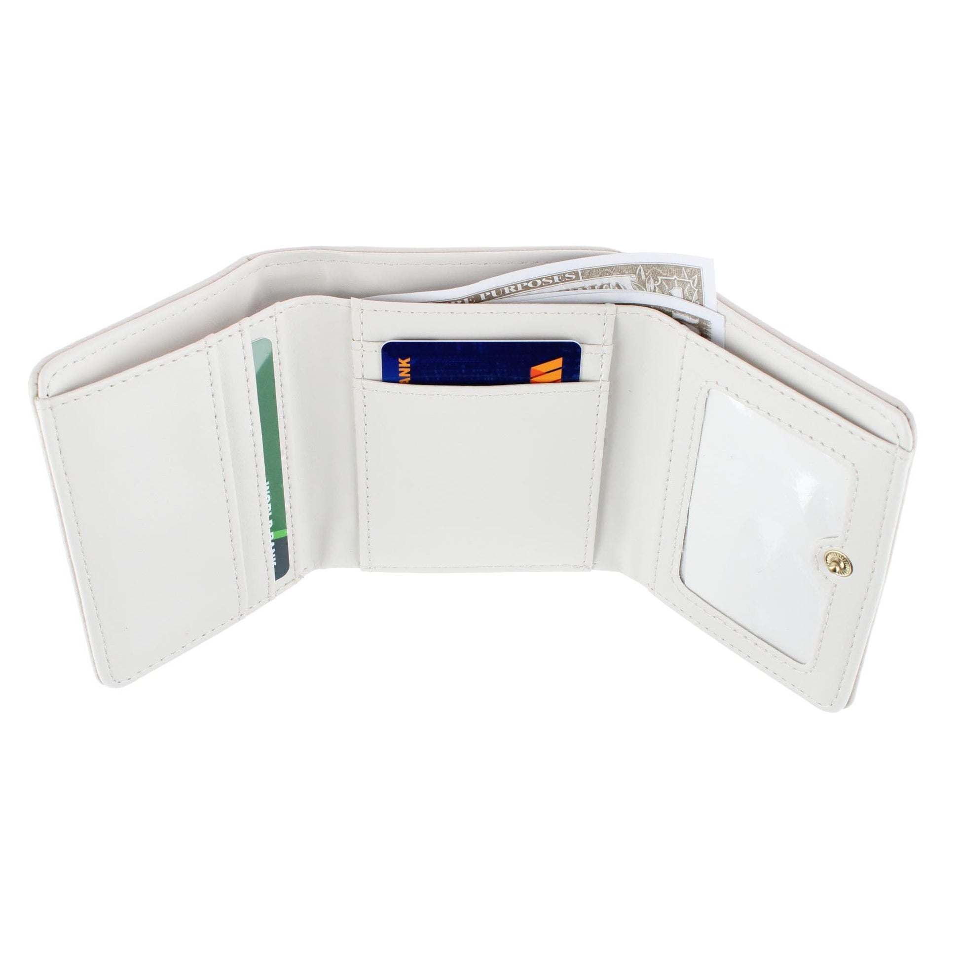 CTM® Women's Premium Faux Leather Bow Accent Tri-Fold Wallet - White with Pink Bow