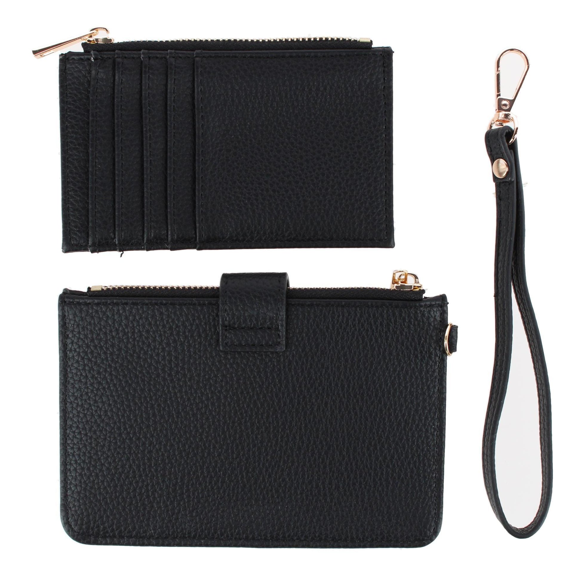 CTM® Women's Premium Faux Leather Solid Color Card Case Wristlet - Black