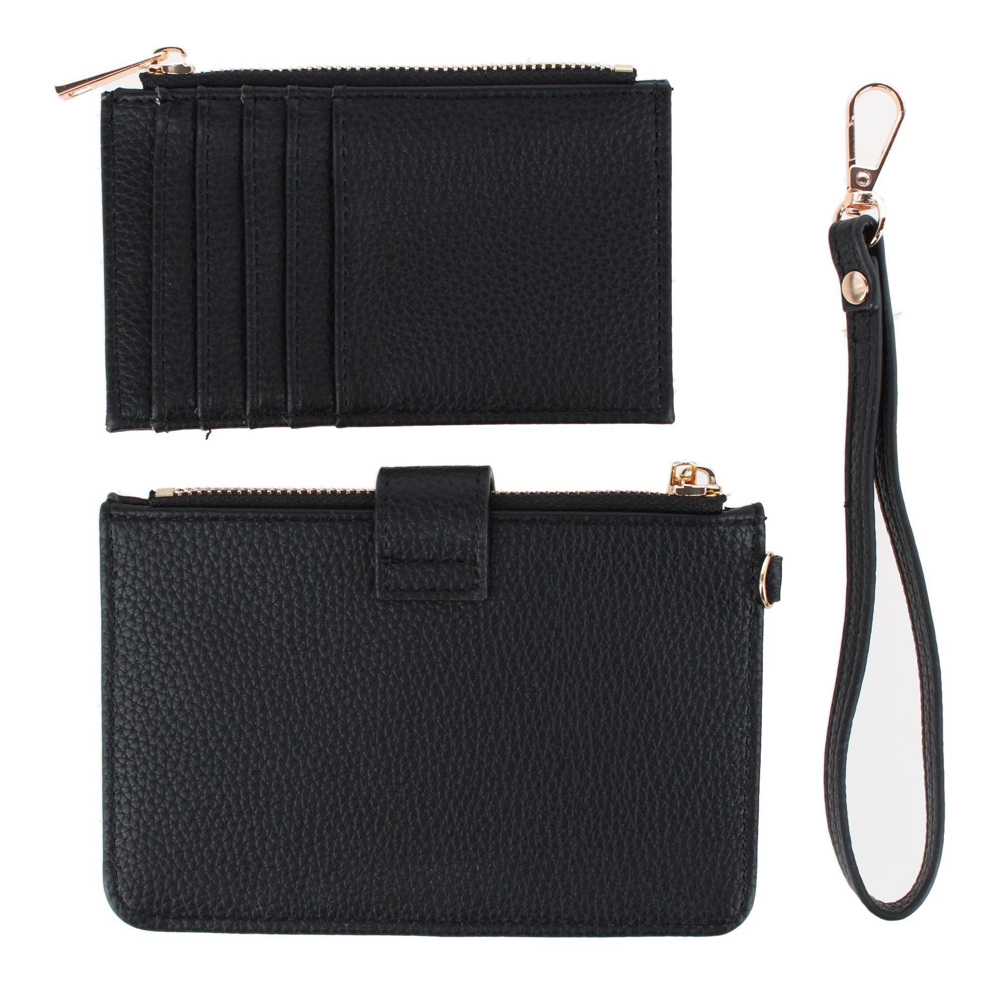 CTM® Women's Premium Faux Leather Solid Color Card Case Wristlet - Black