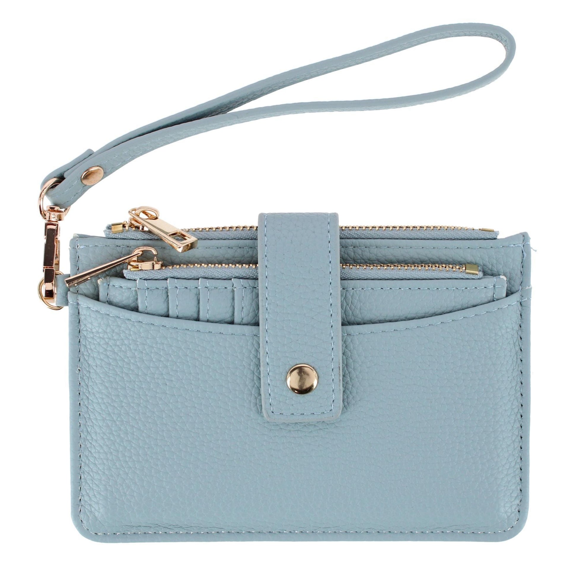 CTM® Women's Premium Faux Leather Solid Color Card Case Wristlet - Light Blue