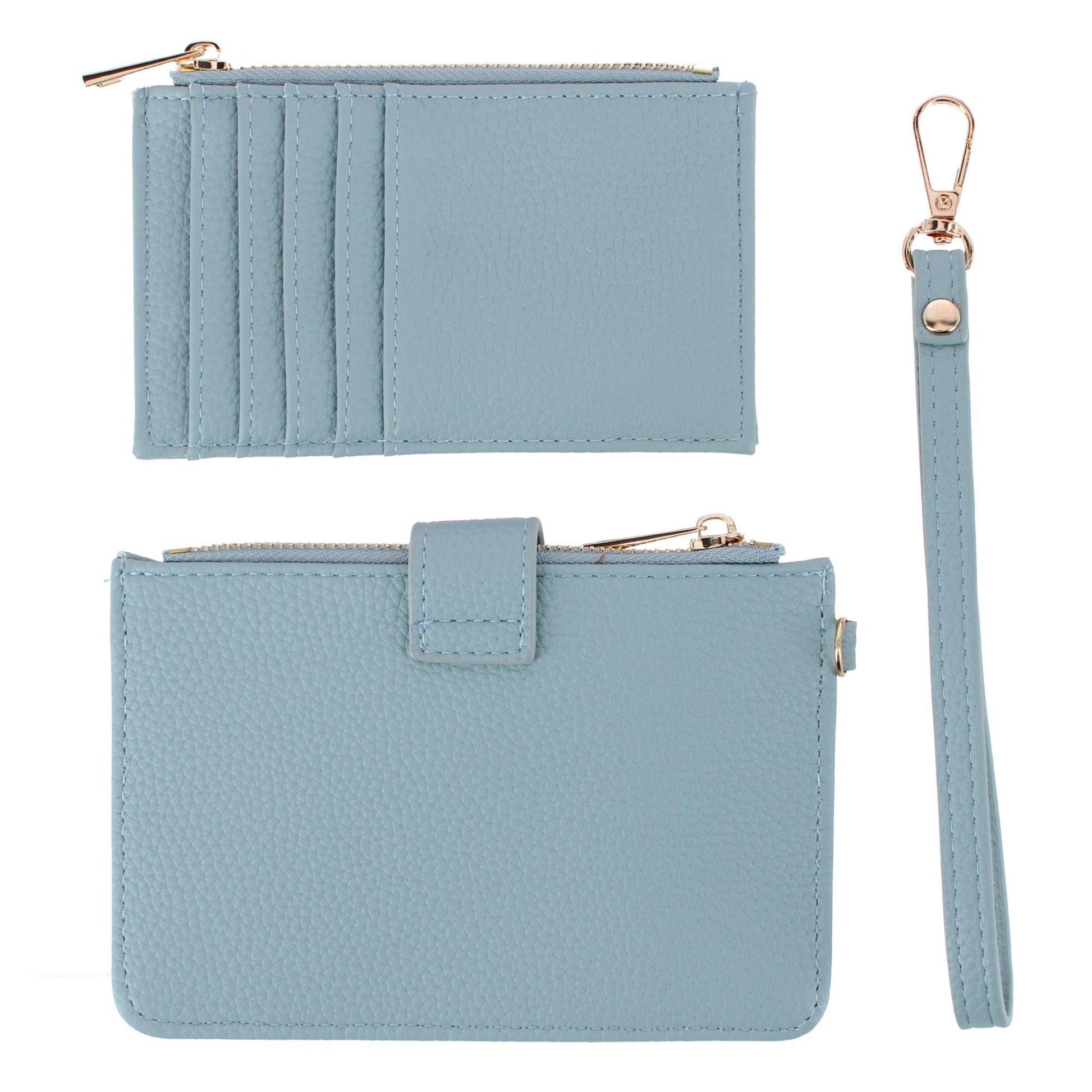 CTM® Women's Premium Faux Leather Solid Color Card Case Wristlet - Light Blue