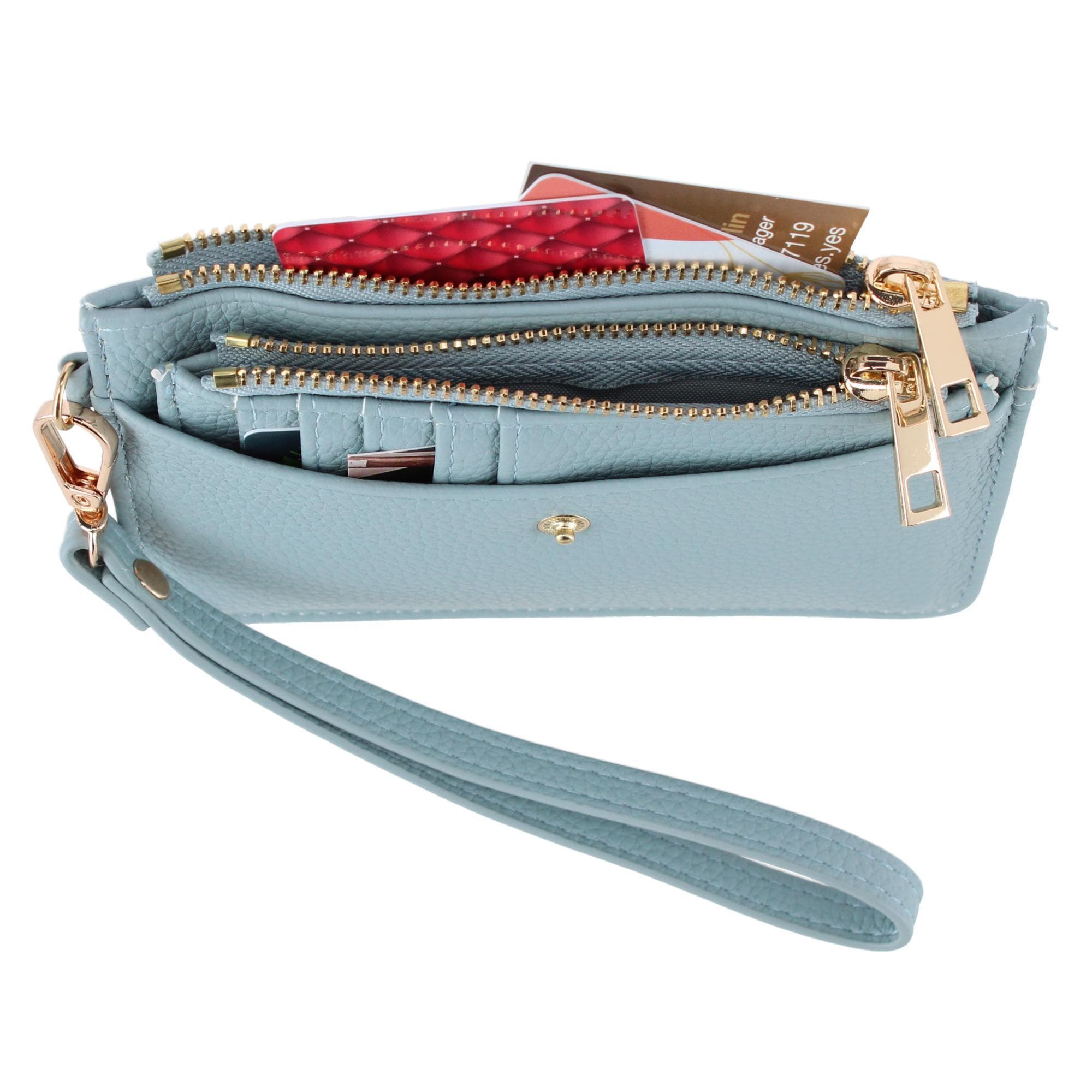 CTM® Women's Premium Faux Leather Solid Color Card Case Wristlet - Light Blue