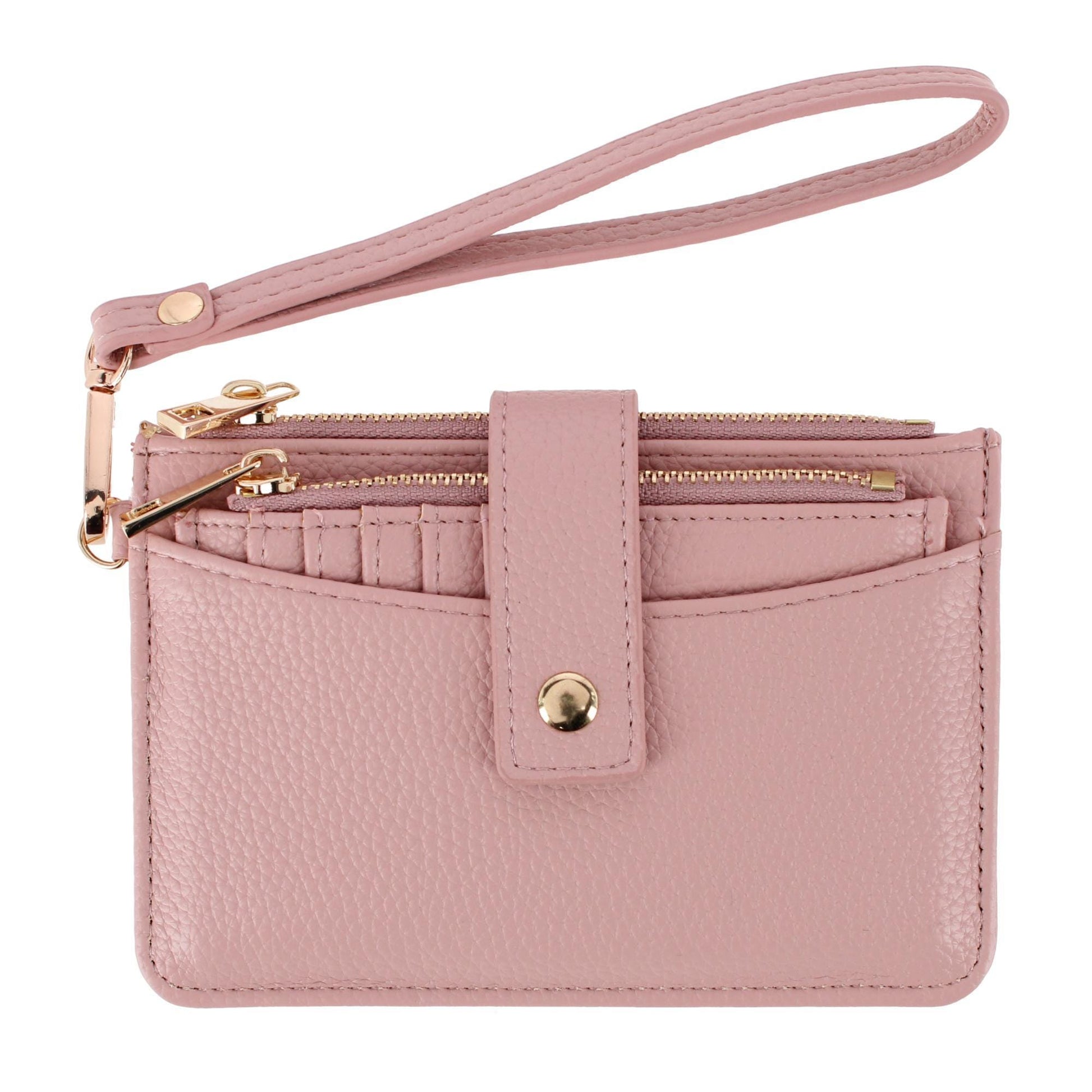 CTM® Women's Premium Faux Leather Solid Color Card Case Wristlet - Pink