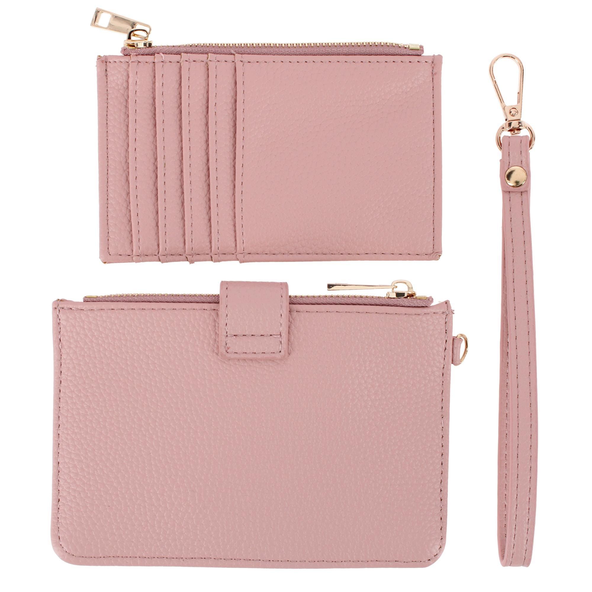 CTM® Women's Premium Faux Leather Solid Color Card Case Wristlet - Pink