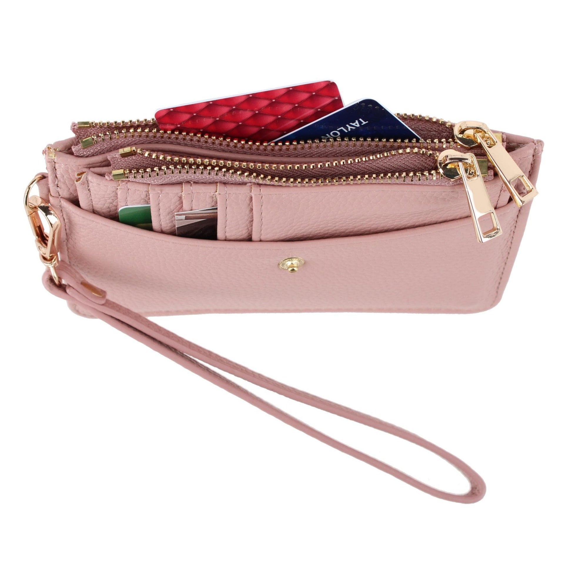 CTM® Women's Premium Faux Leather Solid Color Card Case Wristlet - Pink