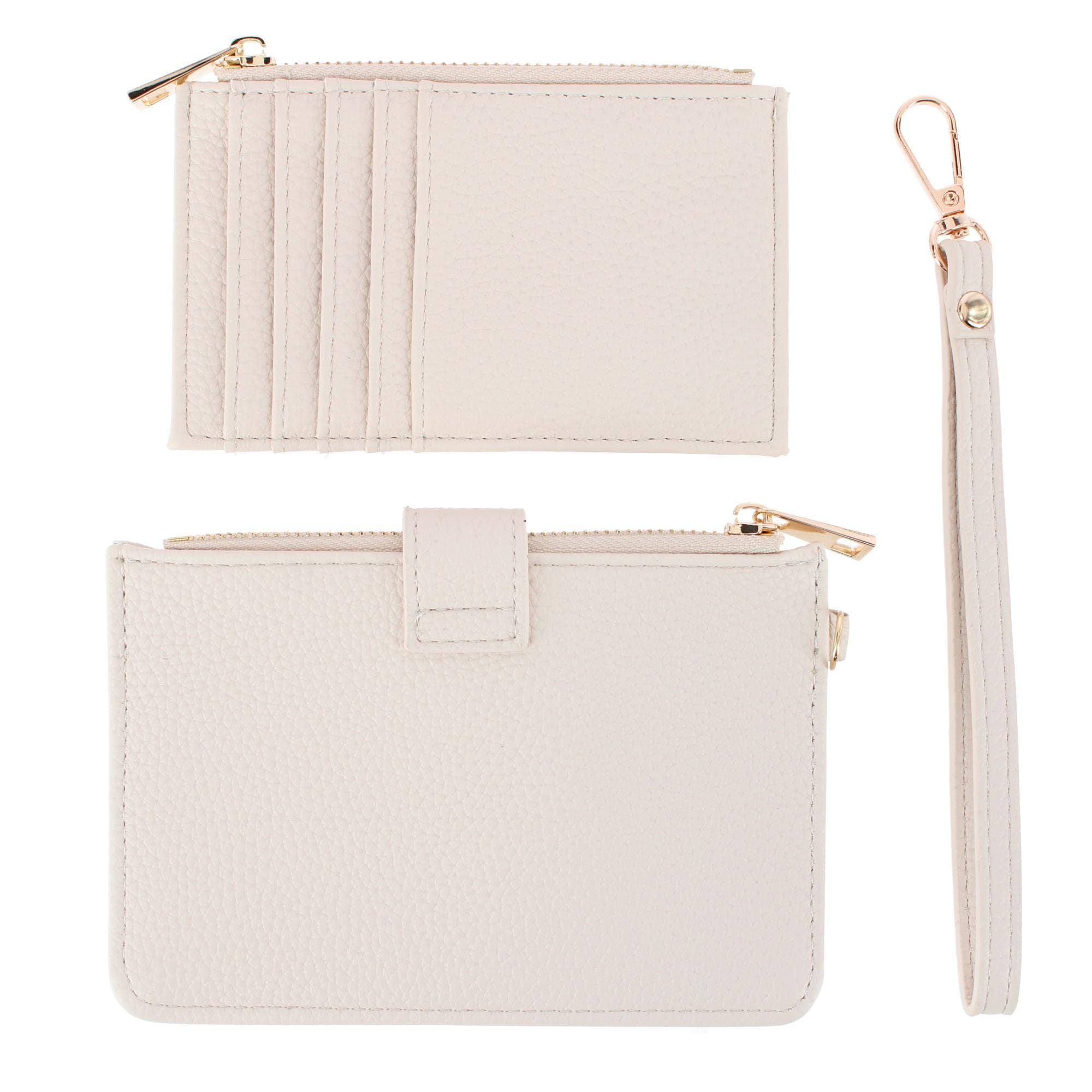 CTM® Women's Premium Faux Leather Solid Color Card Case Wristlet - White