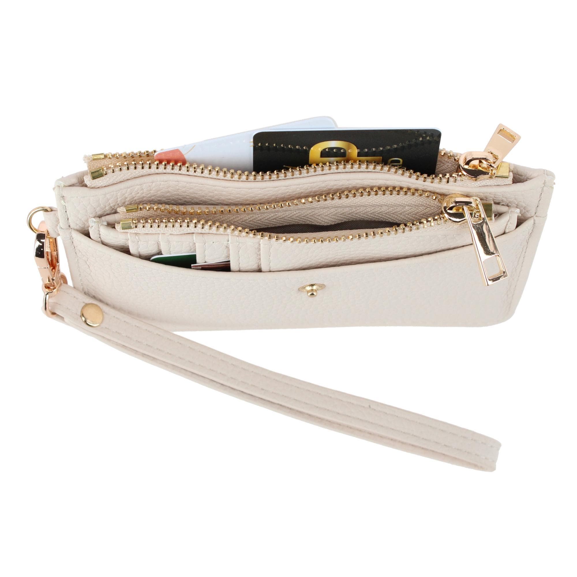 CTM® Women's Premium Faux Leather Solid Color Card Case Wristlet - White