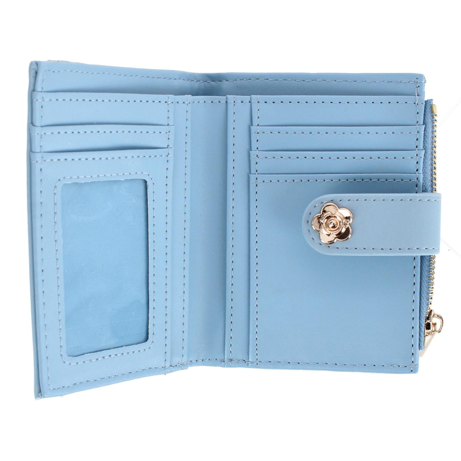 CTM® Women's Premium Faux Leather Quilt Quality Bi-Fold Wallet - Light Blue
