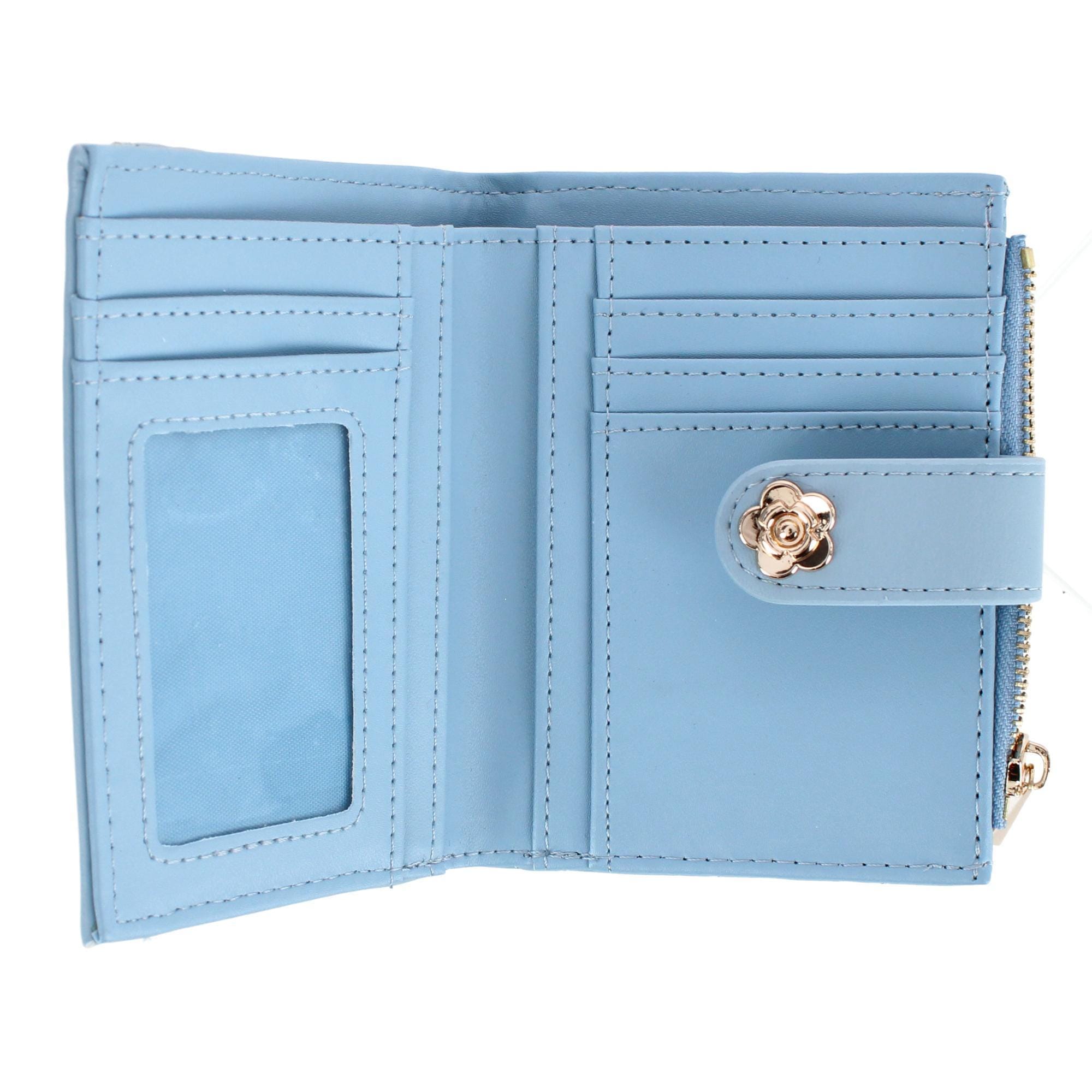 CTM® Women's Premium Faux Leather Quilt Quality Bi-Fold Wallet - Light Blue