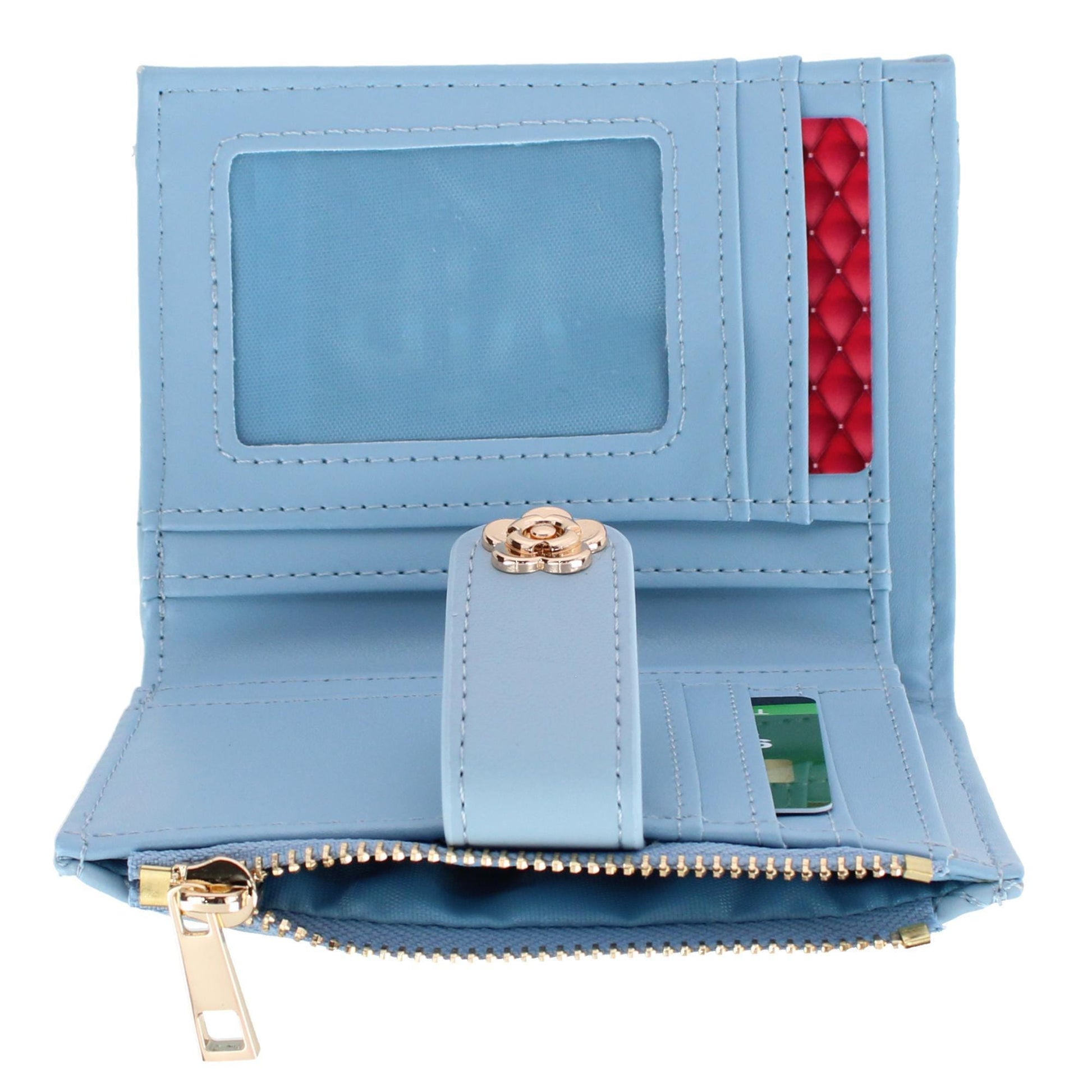 CTM® Women's Premium Faux Leather Quilt Quality Bi-Fold Wallet - Light Blue