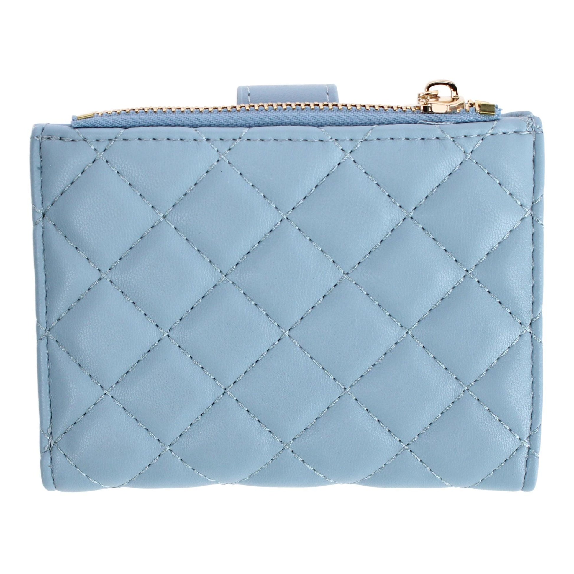 CTM® Women's Premium Faux Leather Quilt Quality Bi-Fold Wallet - Light Blue