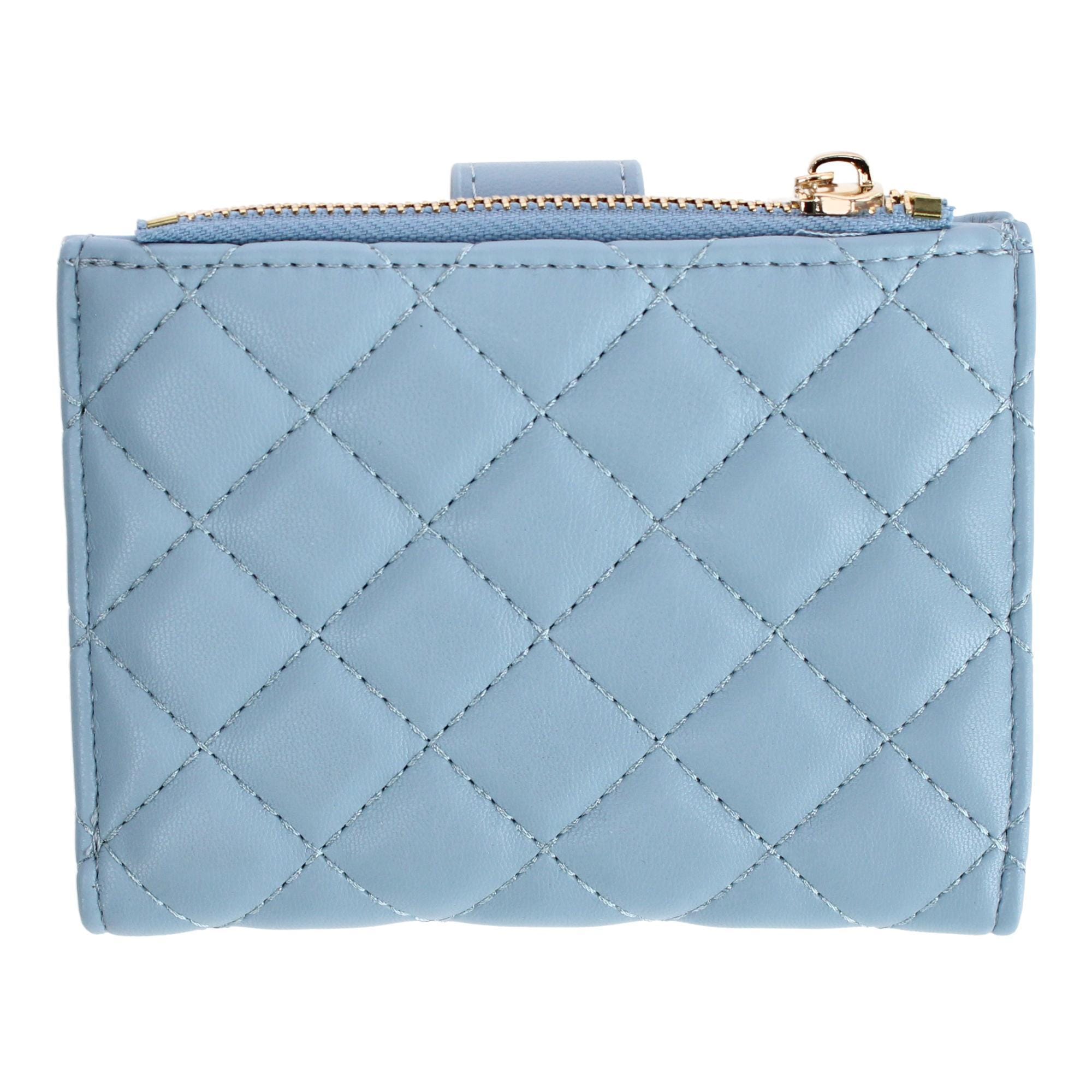 CTM® Women's Premium Faux Leather Quilt Quality Bi-Fold Wallet - Light Blue