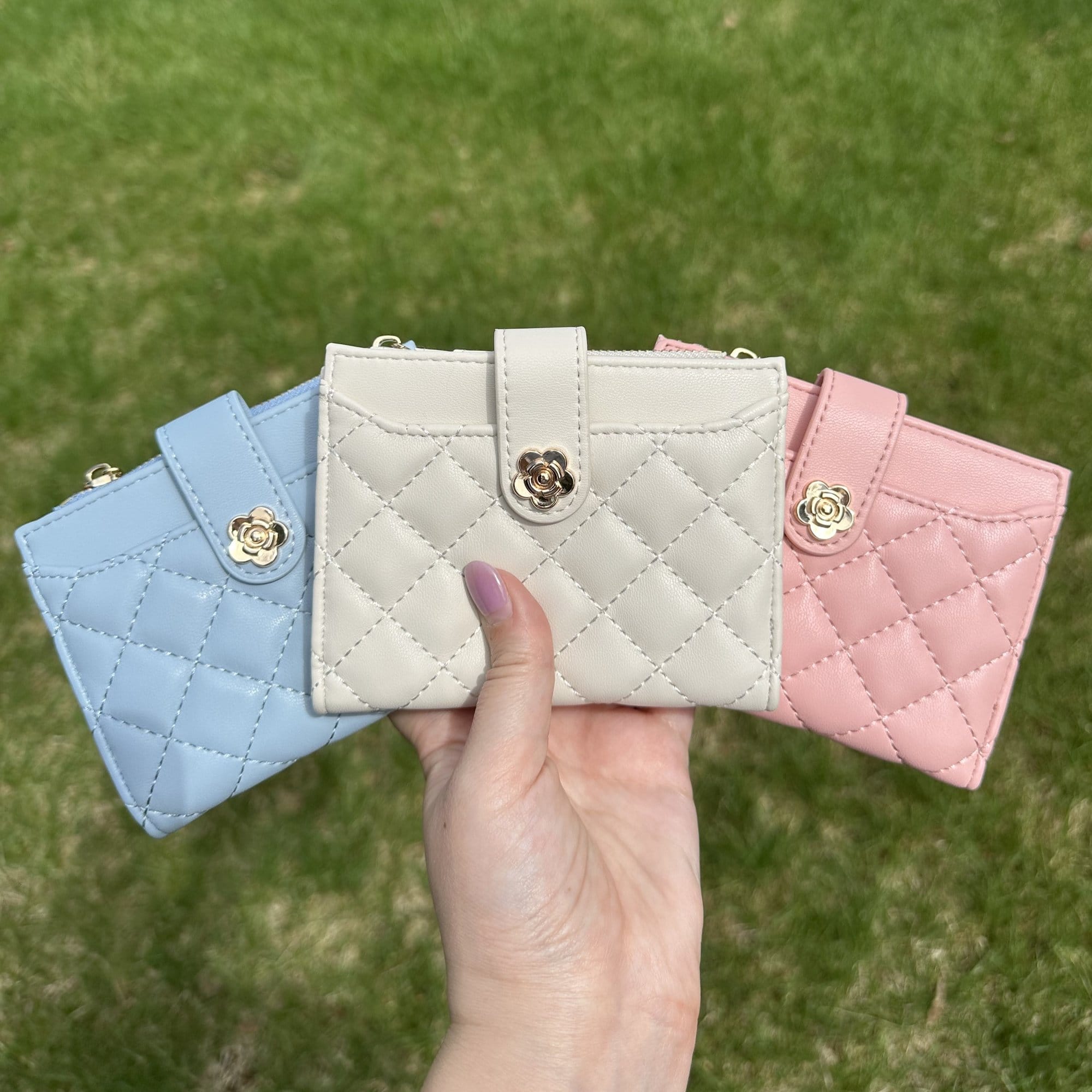 CTM® Women's Premium Faux Leather Quilt Quality Bi-Fold Wallet - Light Blue