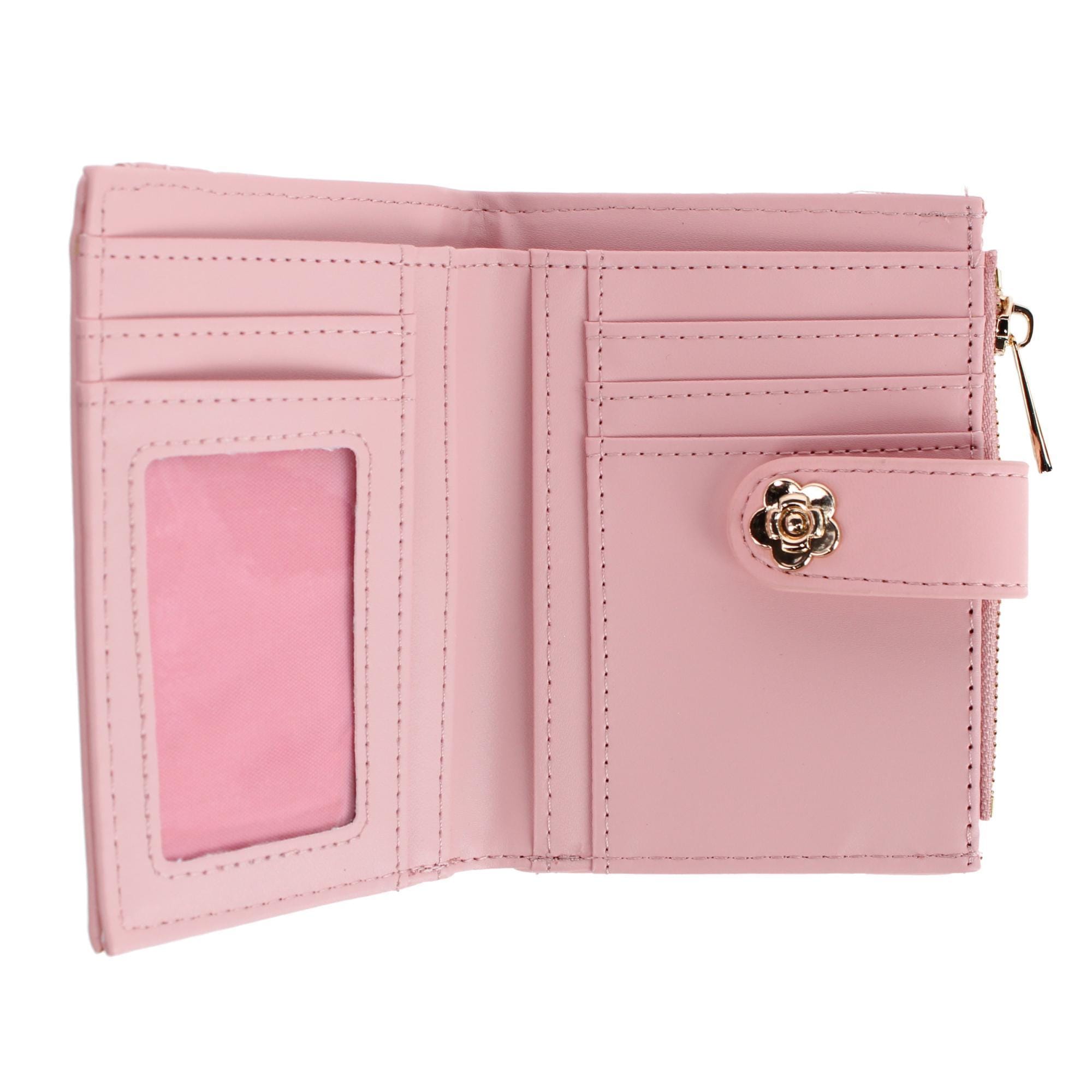CTM® Women's Premium Faux Leather Quilt Quality Bi-Fold Wallet - Pink