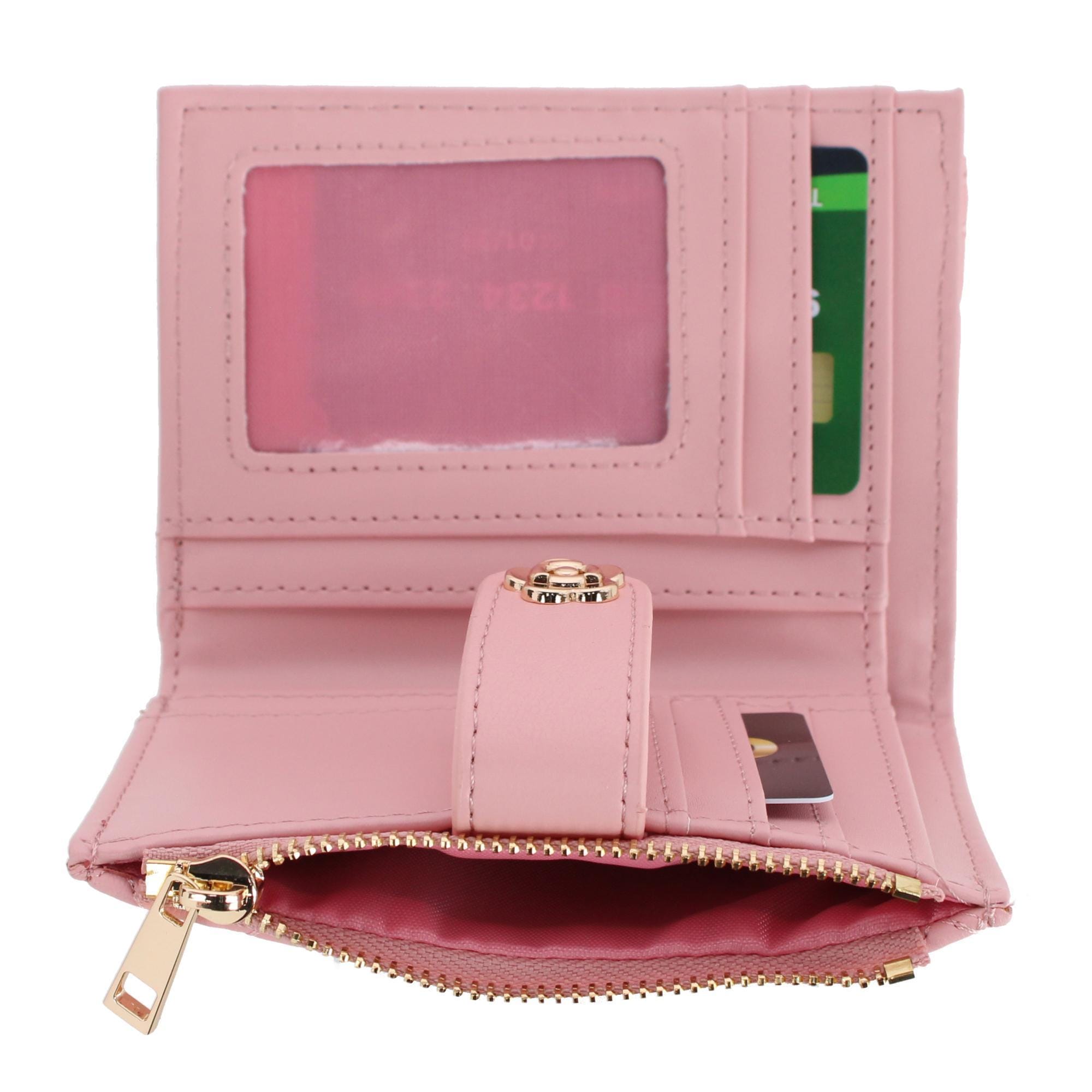 CTM® Women's Premium Faux Leather Quilt Quality Bi-Fold Wallet - Pink