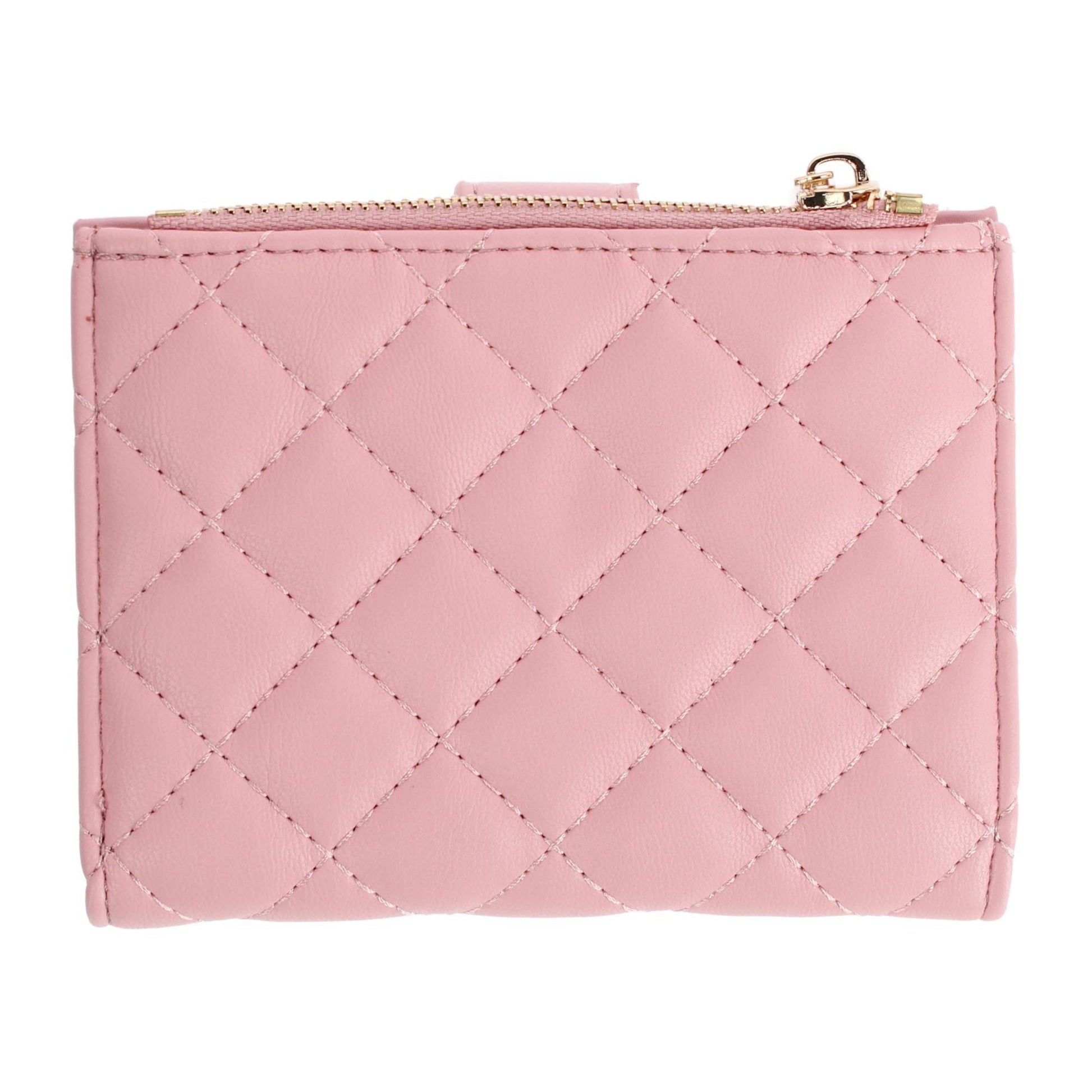 CTM® Women's Premium Faux Leather Quilt Quality Bi-Fold Wallet - Pink