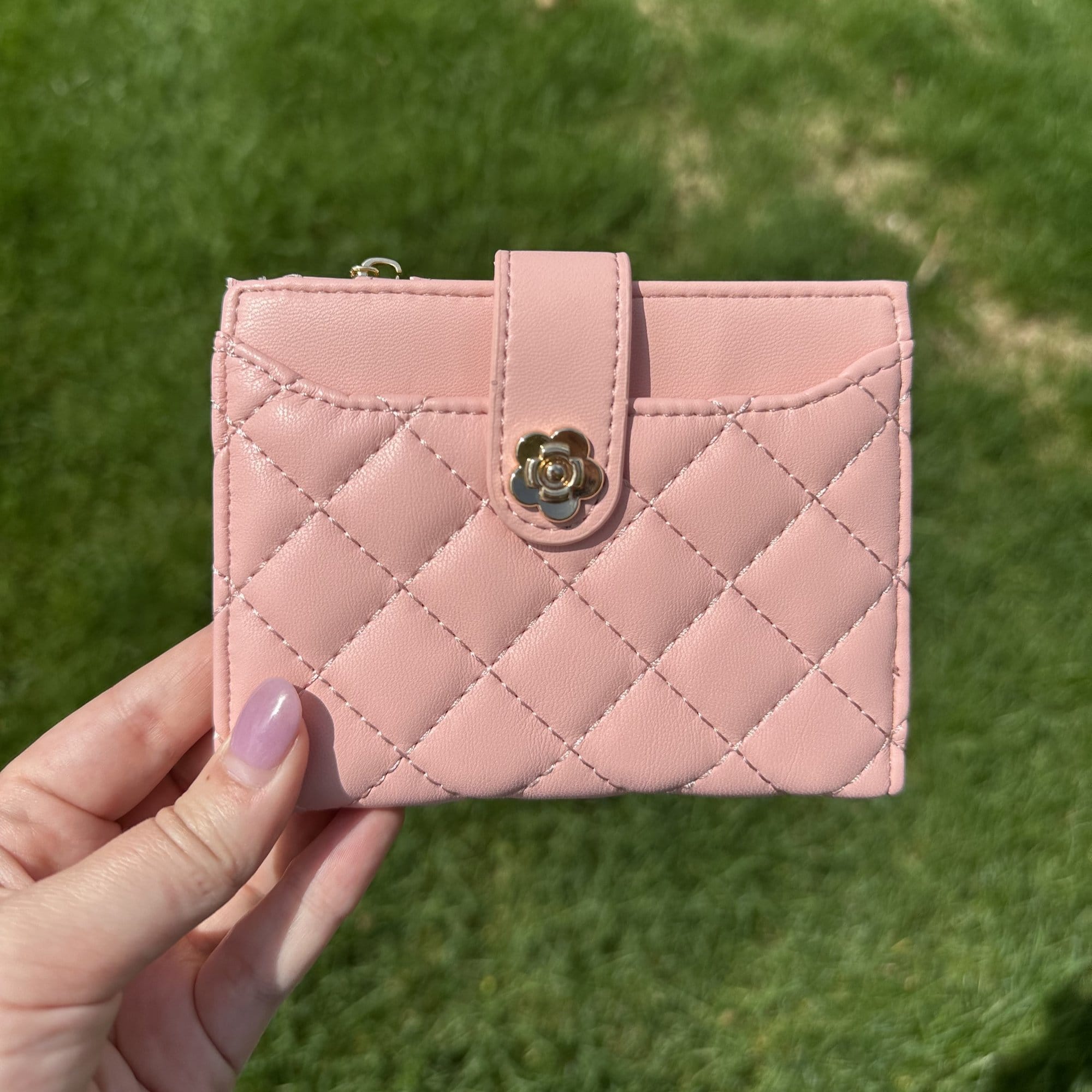 CTM® Women's Premium Faux Leather Quilt Quality Bi-Fold Wallet - Pink
