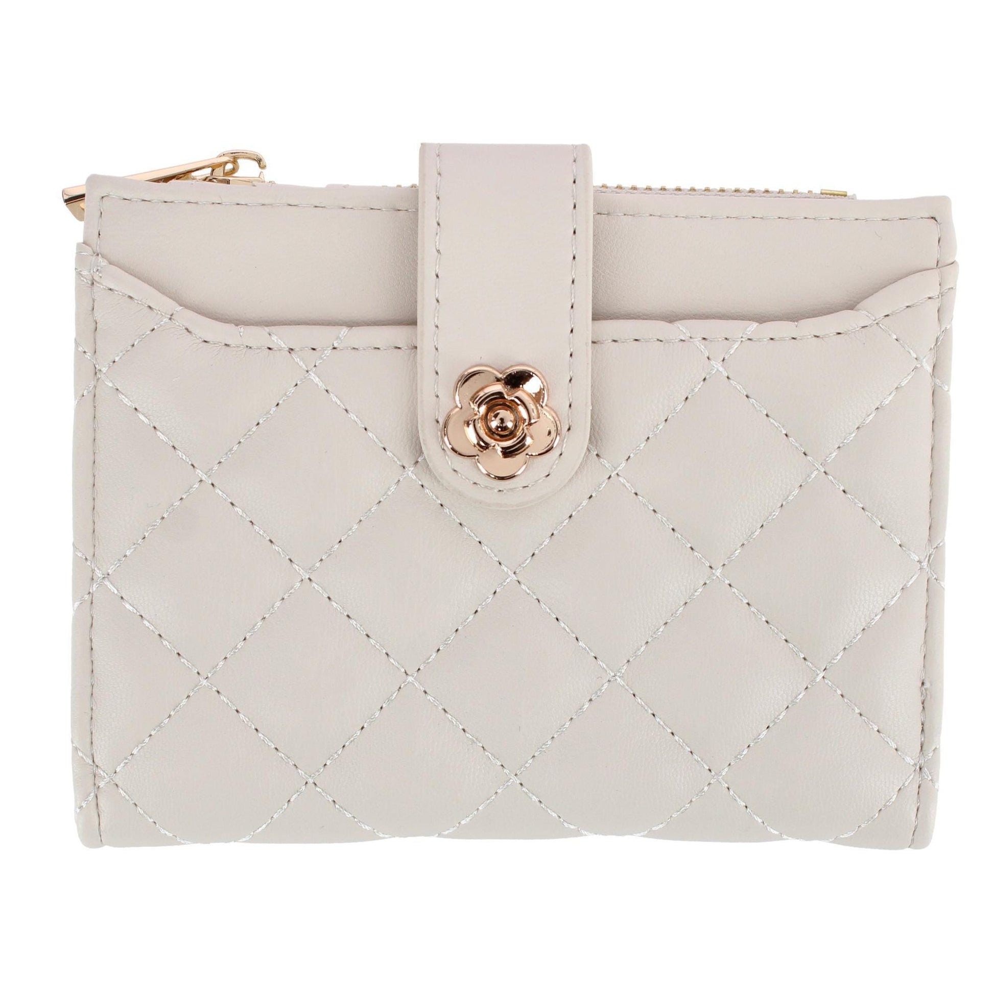 CTM® Women's Premium Faux Leather Quilt Quality Bi-Fold Wallet - White