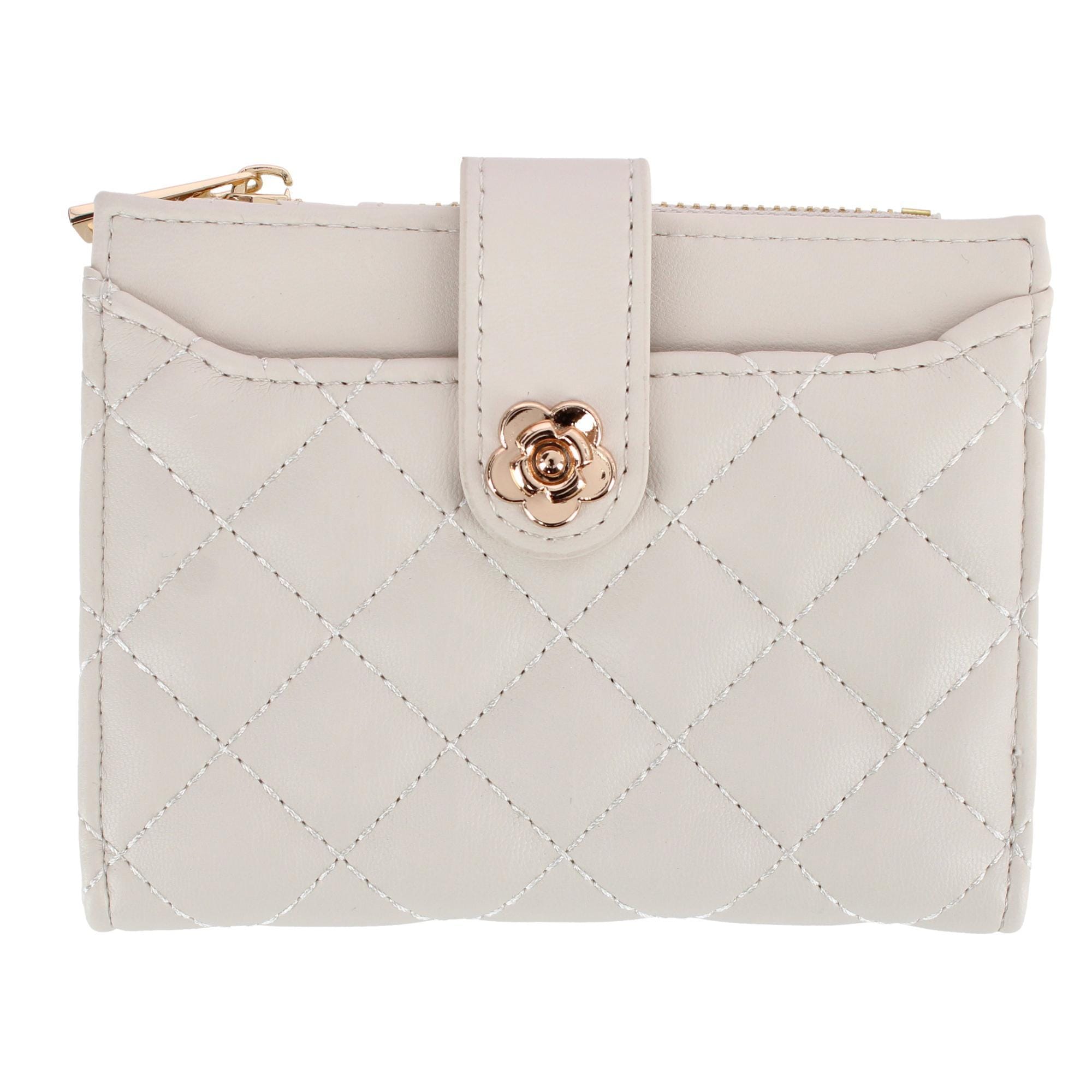 CTM® Women's Premium Faux Leather Quilt Quality Bi-Fold Wallet - White