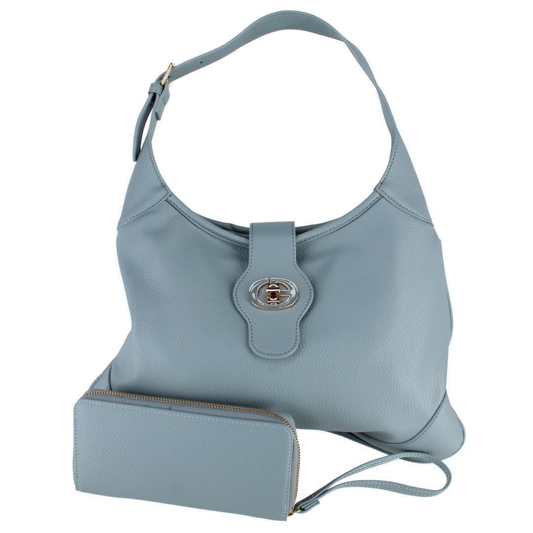 CTM® Women's Synthetic Leather Shoulder Handbag and Matching Clutch Set - Blue Gray