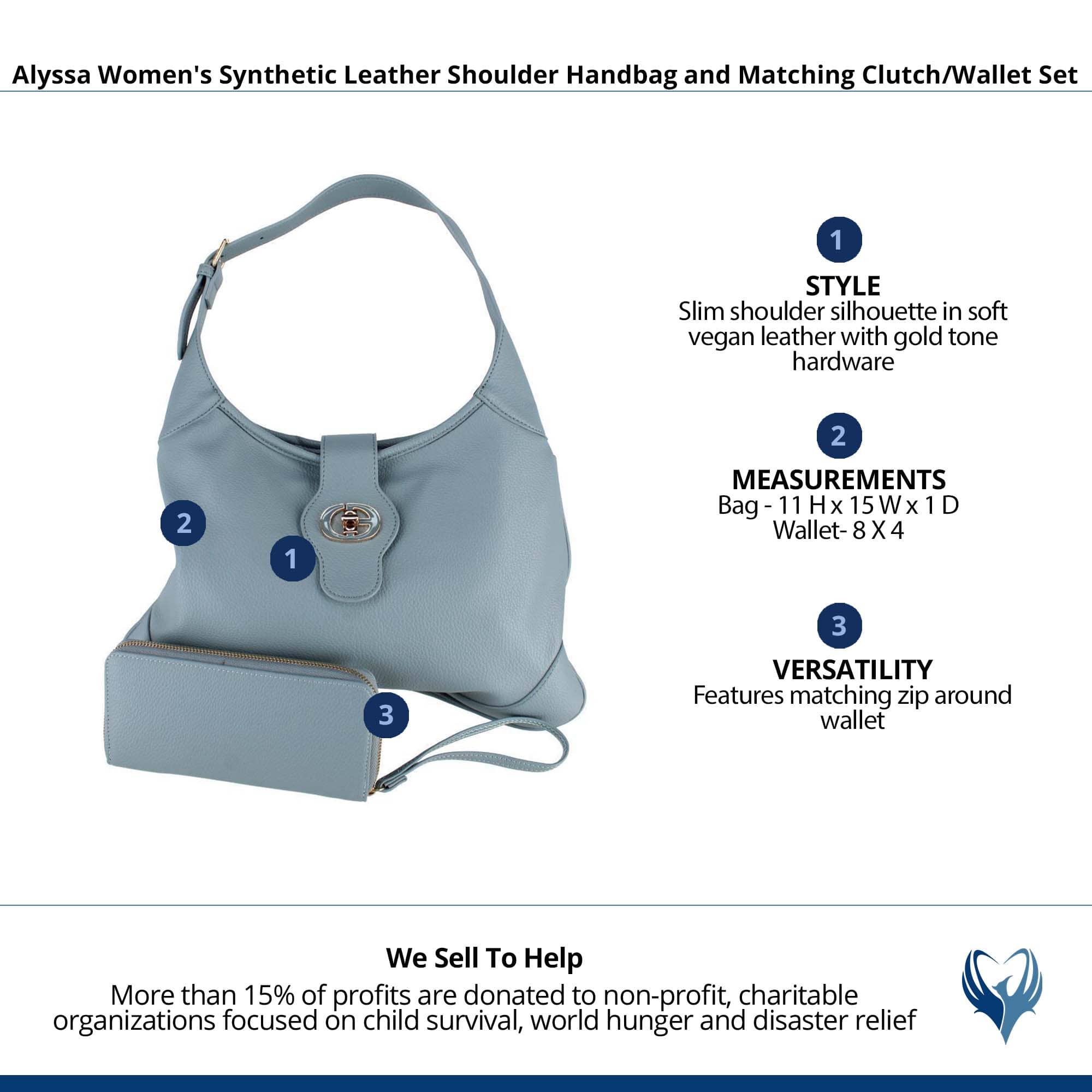 CTM® Women's Synthetic Leather Shoulder Handbag and Matching Clutch Set - Blue Gray