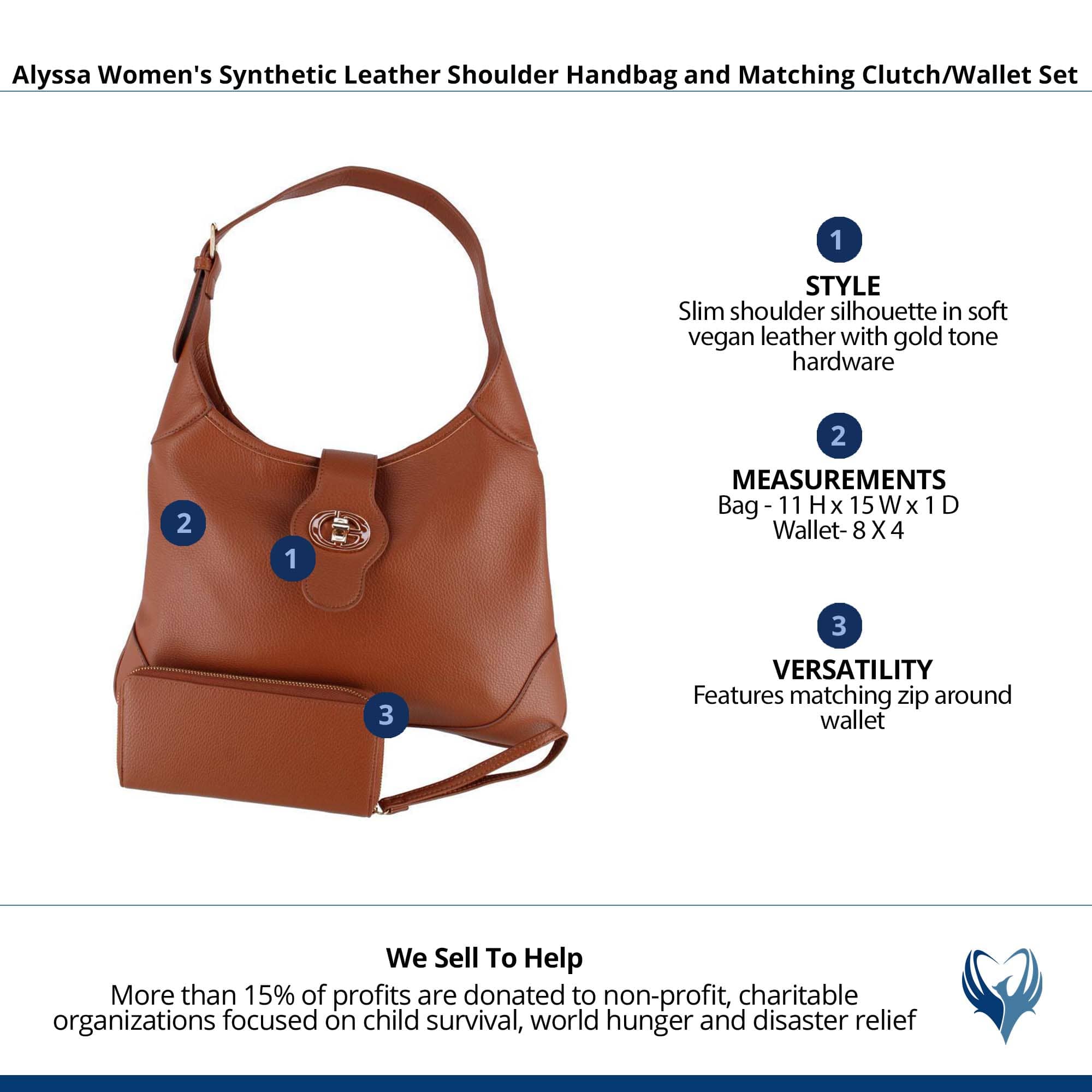 CTM® Women's Synthetic Leather Shoulder Handbag and Matching Clutch Set - Brown