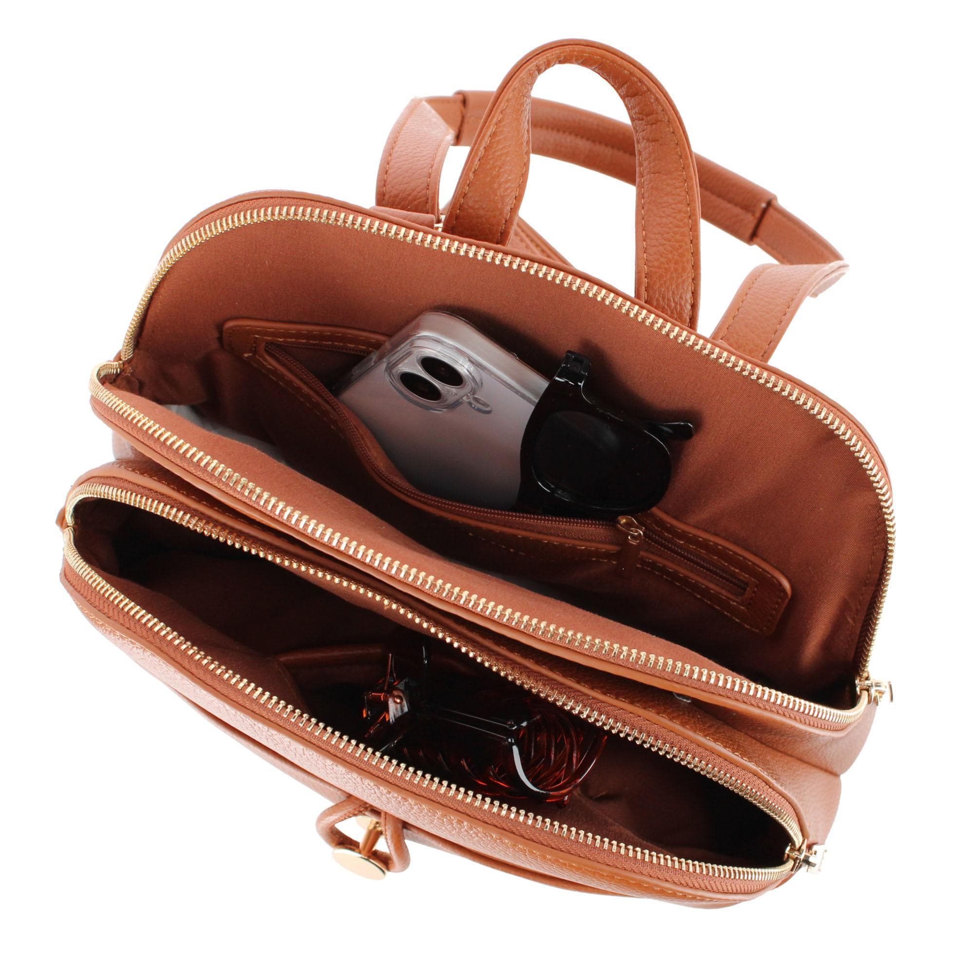 CTM® Women's Pocket Detail Convertible Backpack to Crossbody Purse - Brown