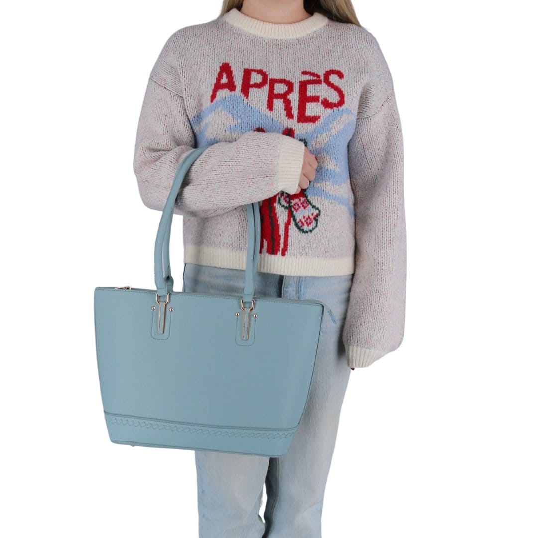CTM® Women's Synthetic Leather Sleek Tote Handbag - Light Blue