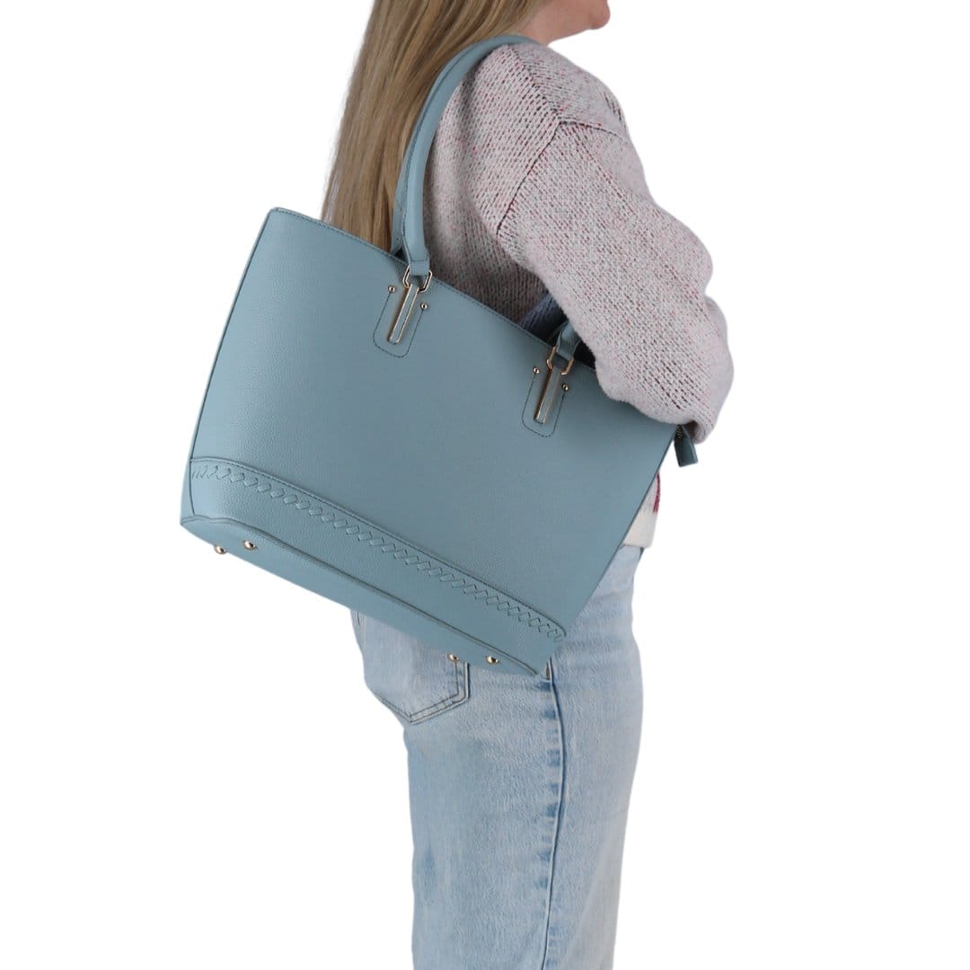 CTM® Women's Synthetic Leather Sleek Tote Handbag - Light Blue