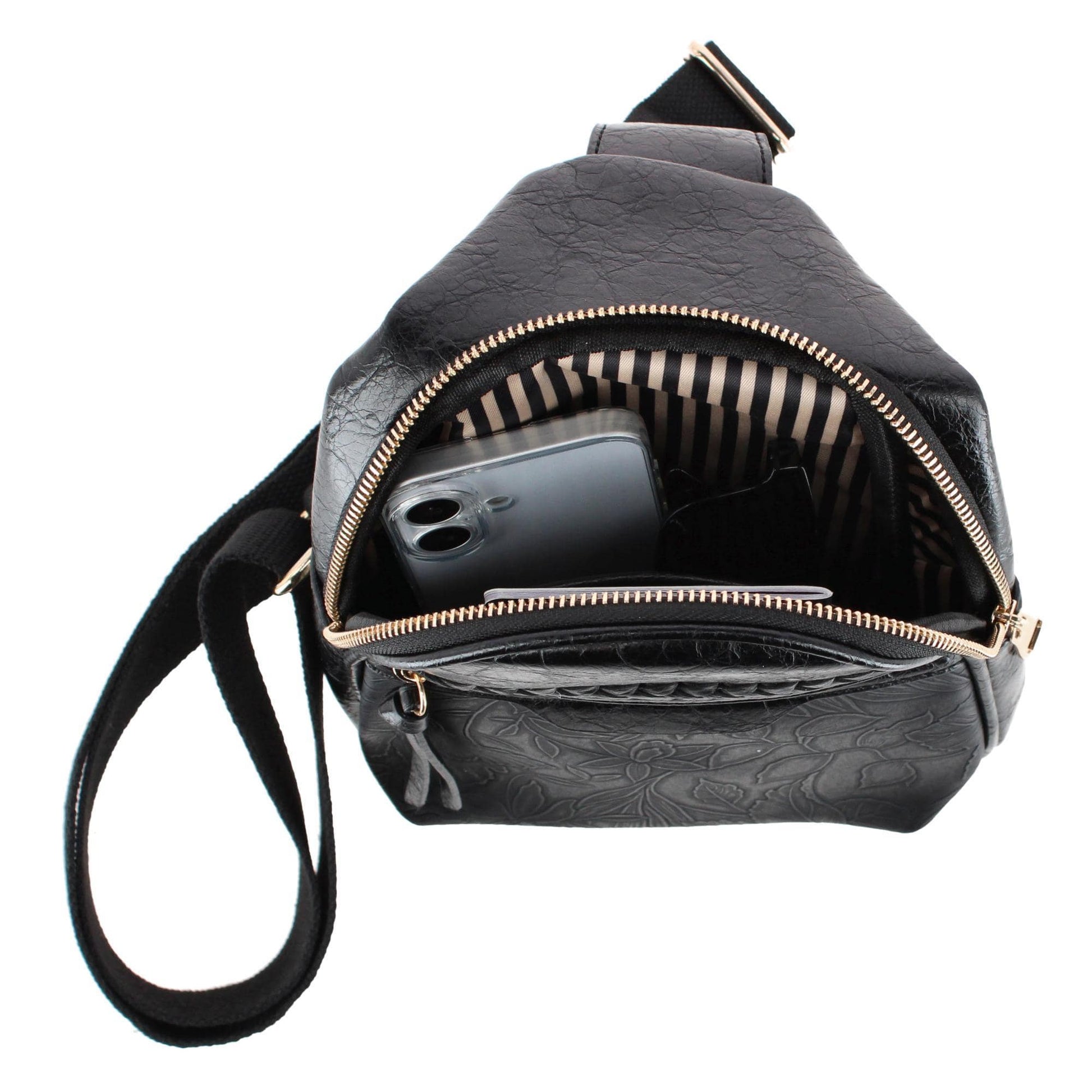 CTM® Women's Western Tooled Sling Crossbody Pack - Black