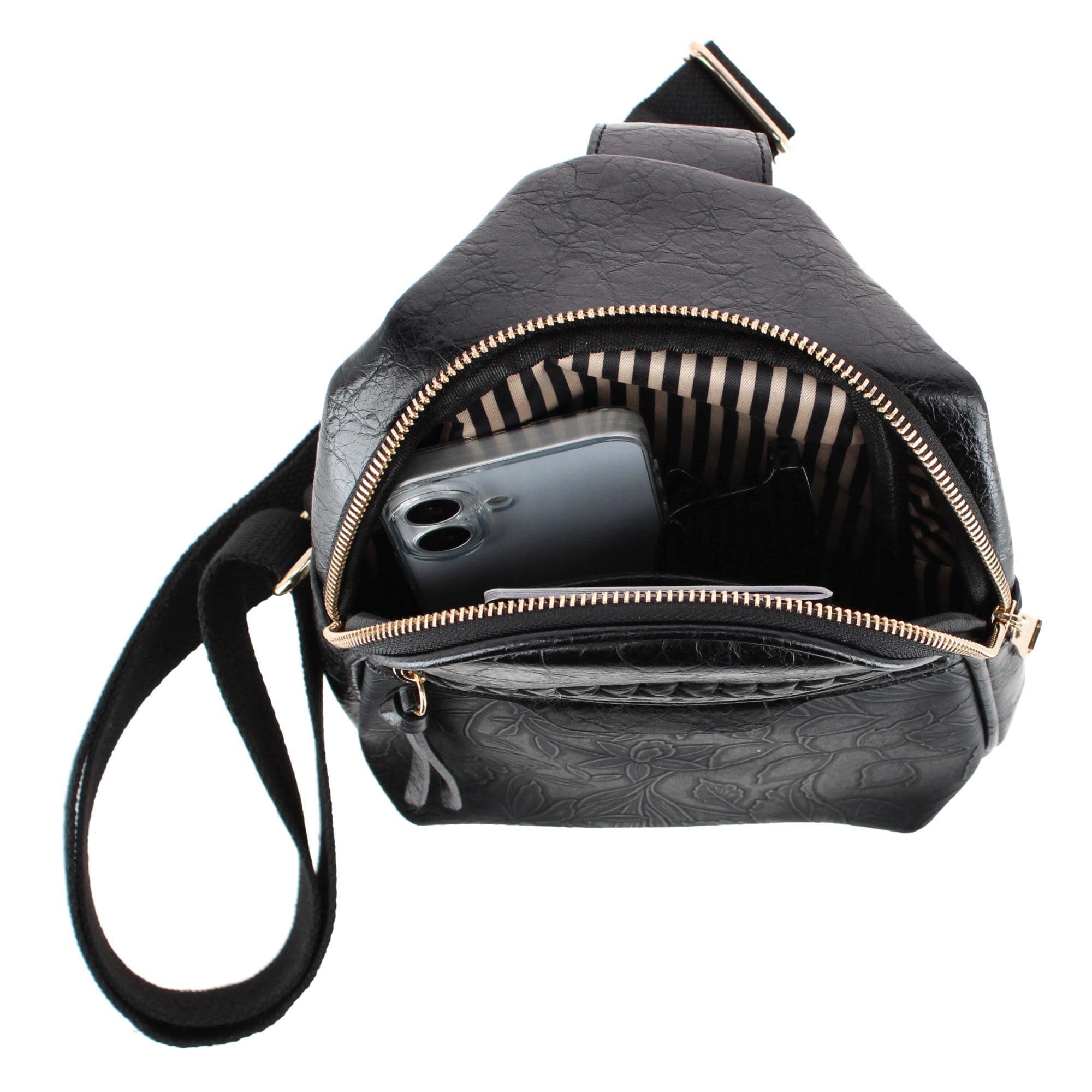 CTM® Women's Western Tooled Sling Crossbody Pack - Black