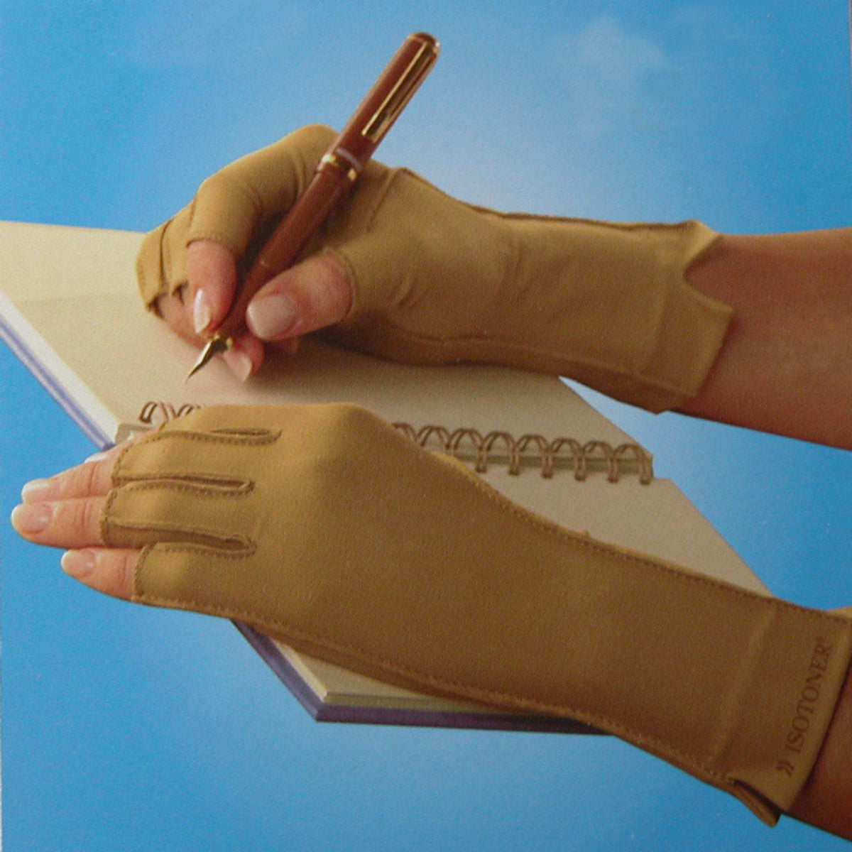 Isotoner Therapeutic Compression Fingerless Gloves (Pack of 2) - Camel Tan