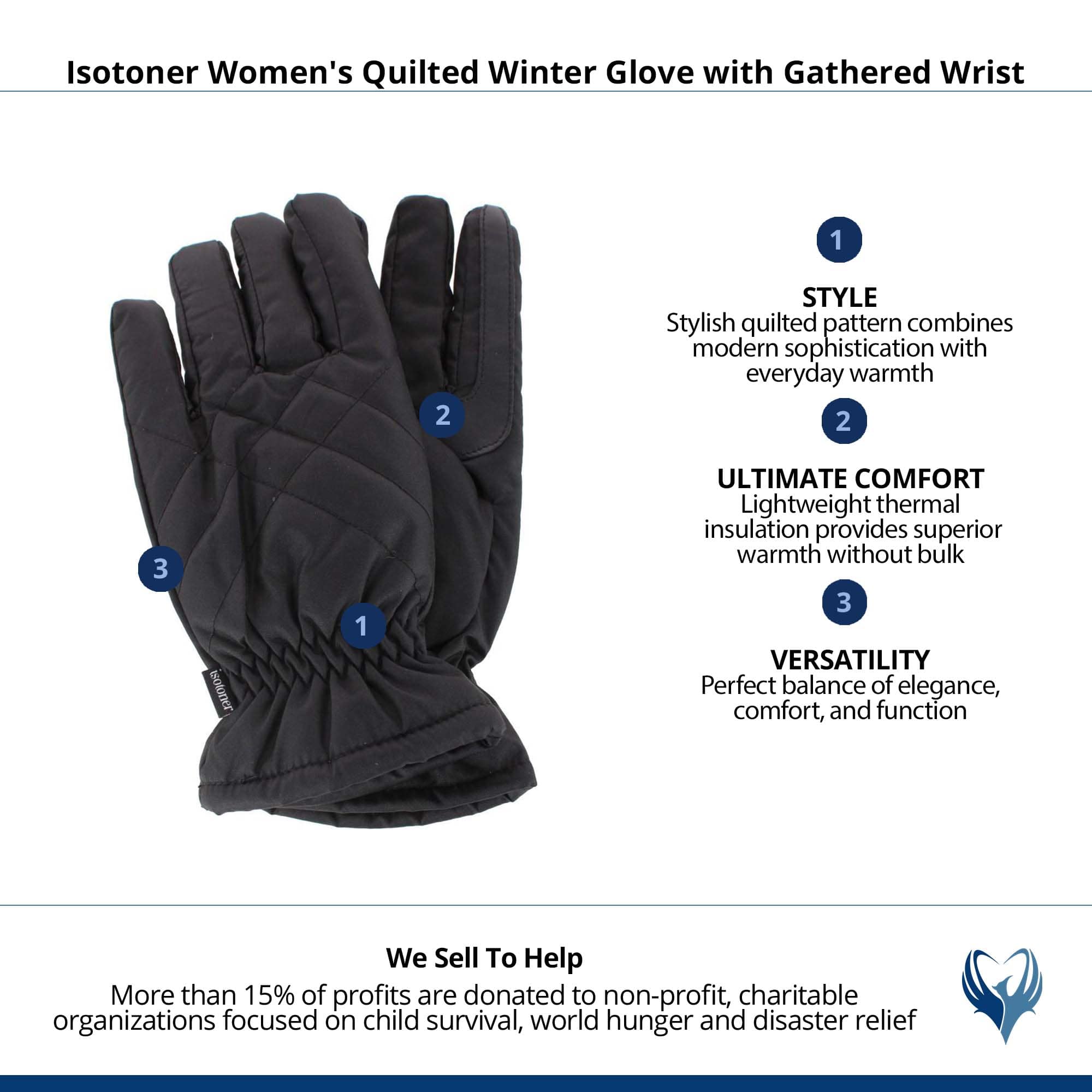 Isotoner Women's Quilted Winter Glove with Gathered Wrist - Black