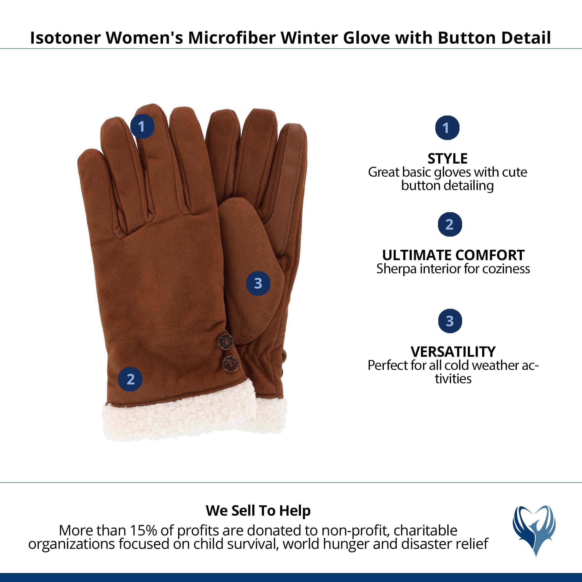 Isotoner Women's Microfiber Winter Glove with Button Detail - Cognac
