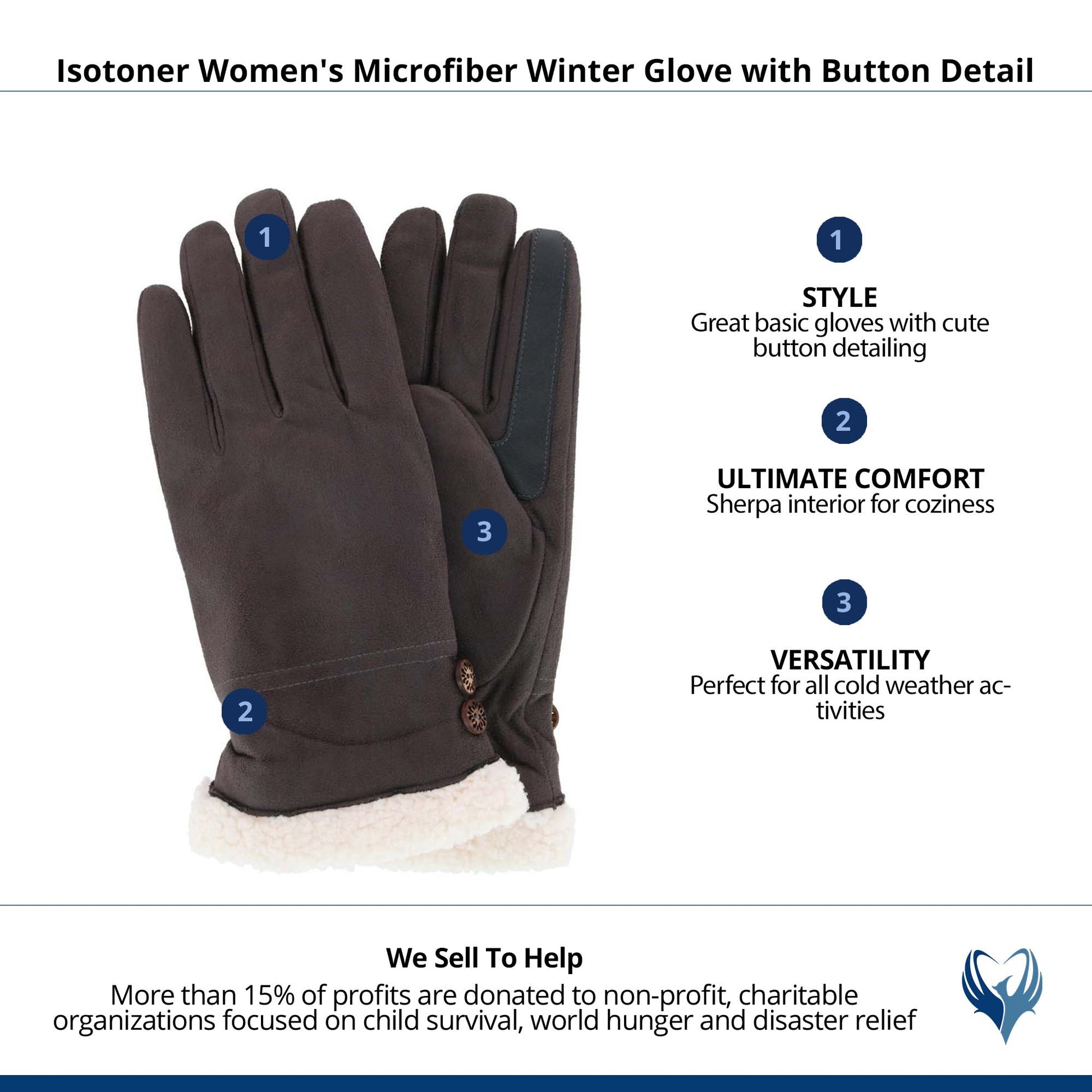 Isotoner Women's Microfiber Winter Glove with Button Detail - Lead