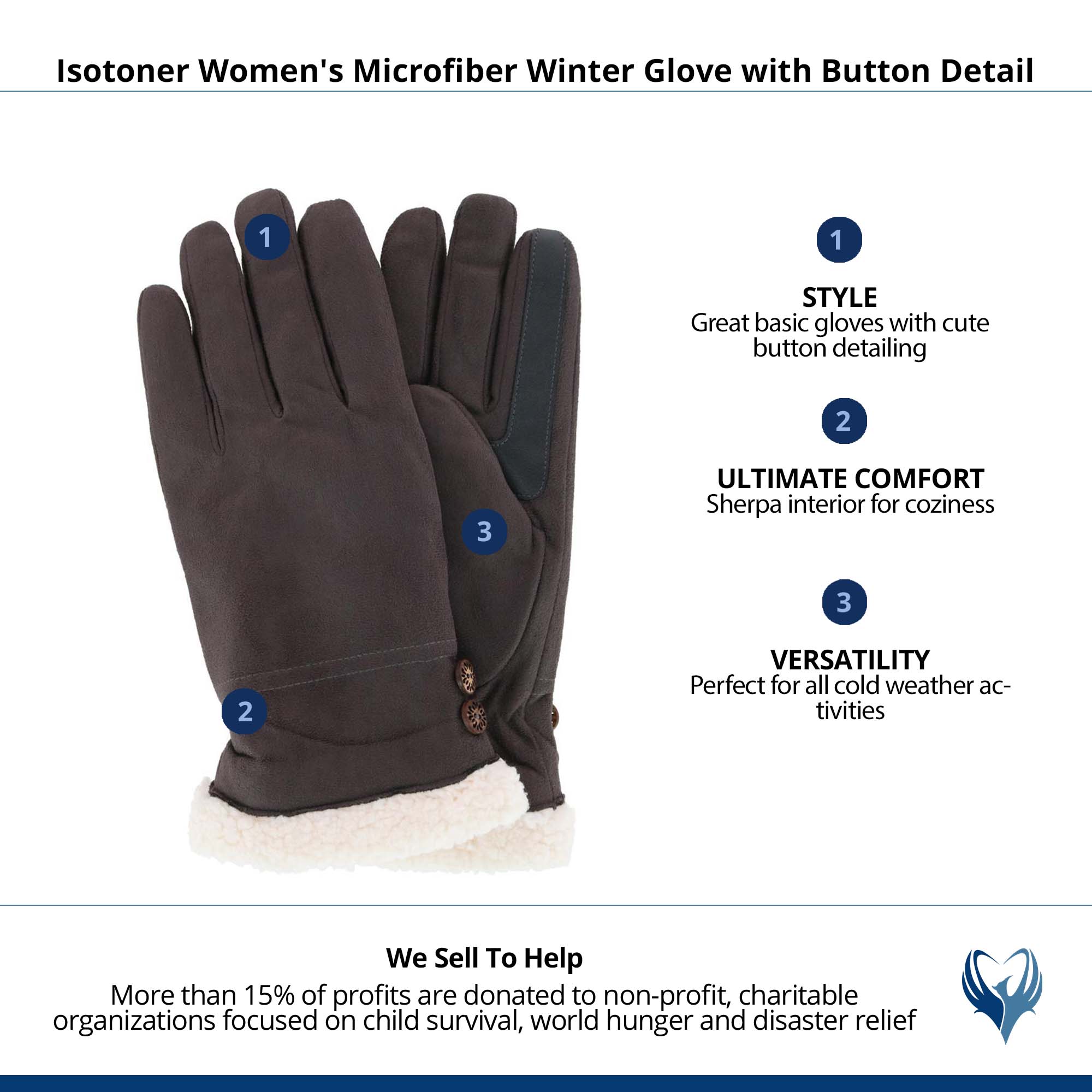 Isotoner Women's Microfiber Winter Glove with Button Detail - Lead