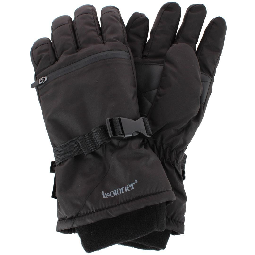 Isotoner Men's Winter Ski Glove with Extended Cuff and Zipper Pocket - Black