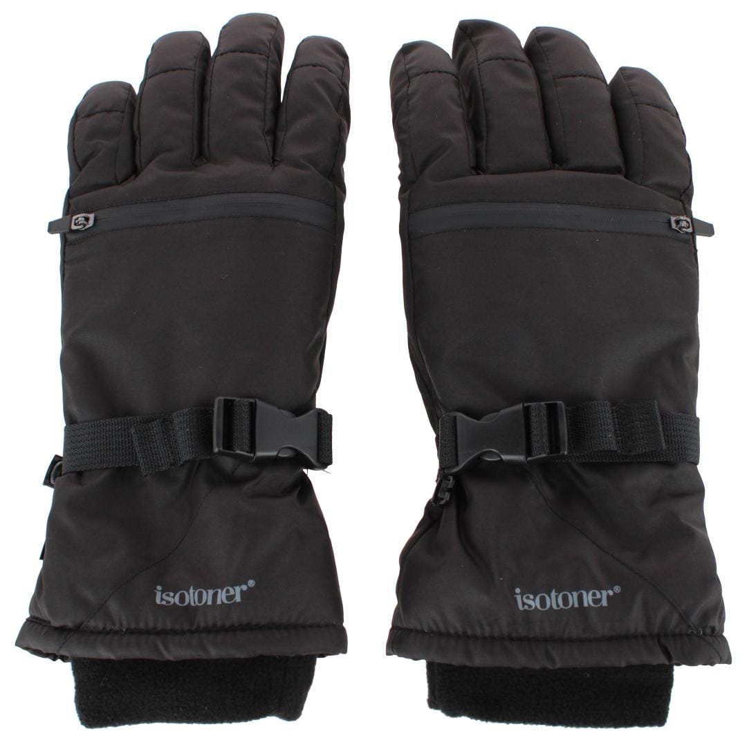 Isotoner Men's Winter Ski Glove with Extended Cuff and Zipper Pocket - Black