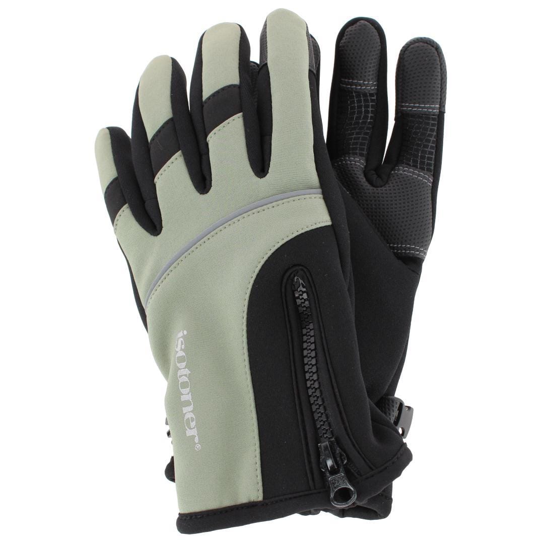 Isotoner Men's Neoprene Winter Glove with Zipper Detail - Olive Green