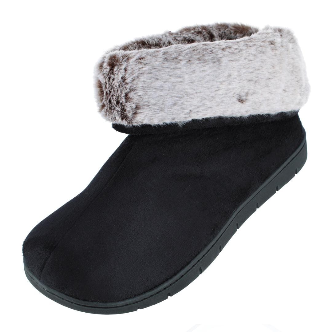 Isotoner Women's Recycled Microsuede and Faux Fur Boot Slipper - Black