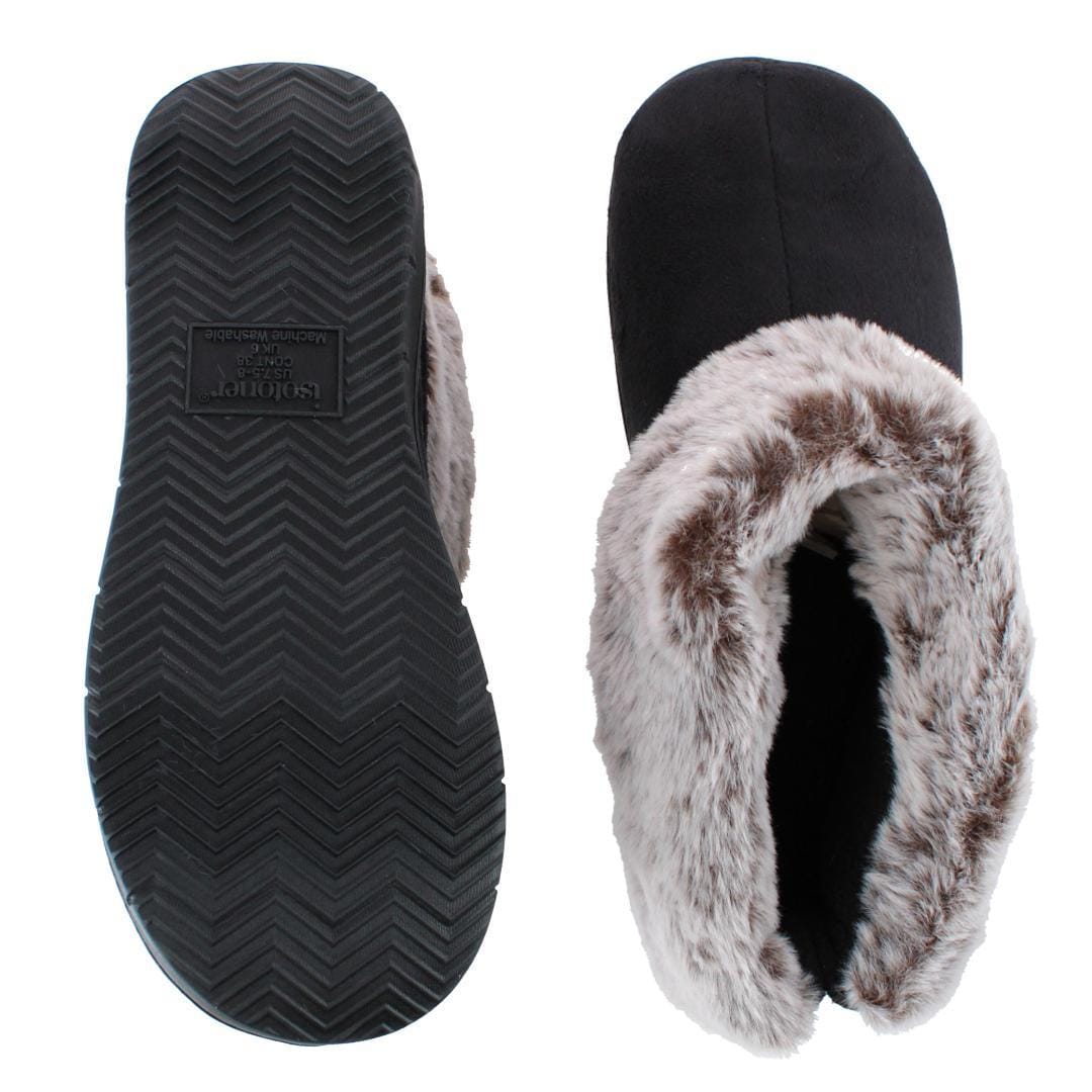 Isotoner Women's Recycled Microsuede and Faux Fur Boot Slipper - Black