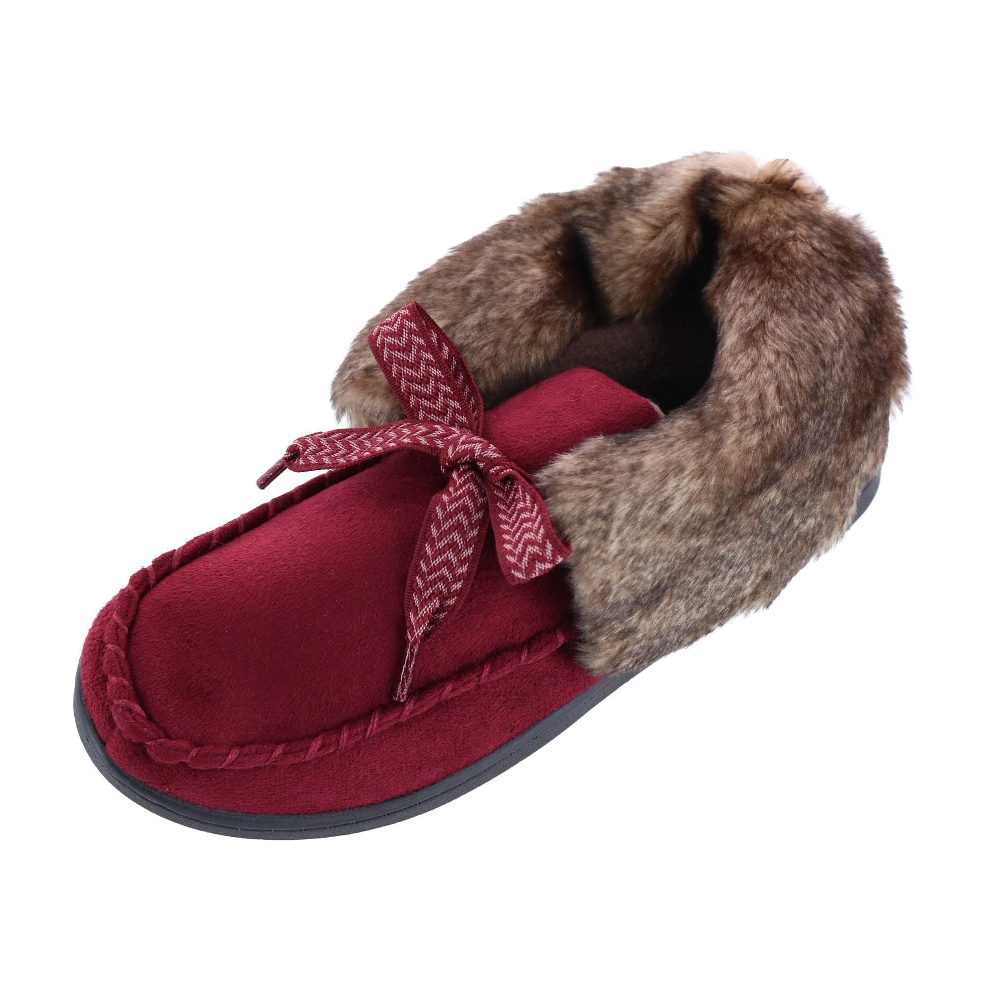 Isotoner Women's Microsuede Nelly Moc Bootie Slippers - Chili Pepper